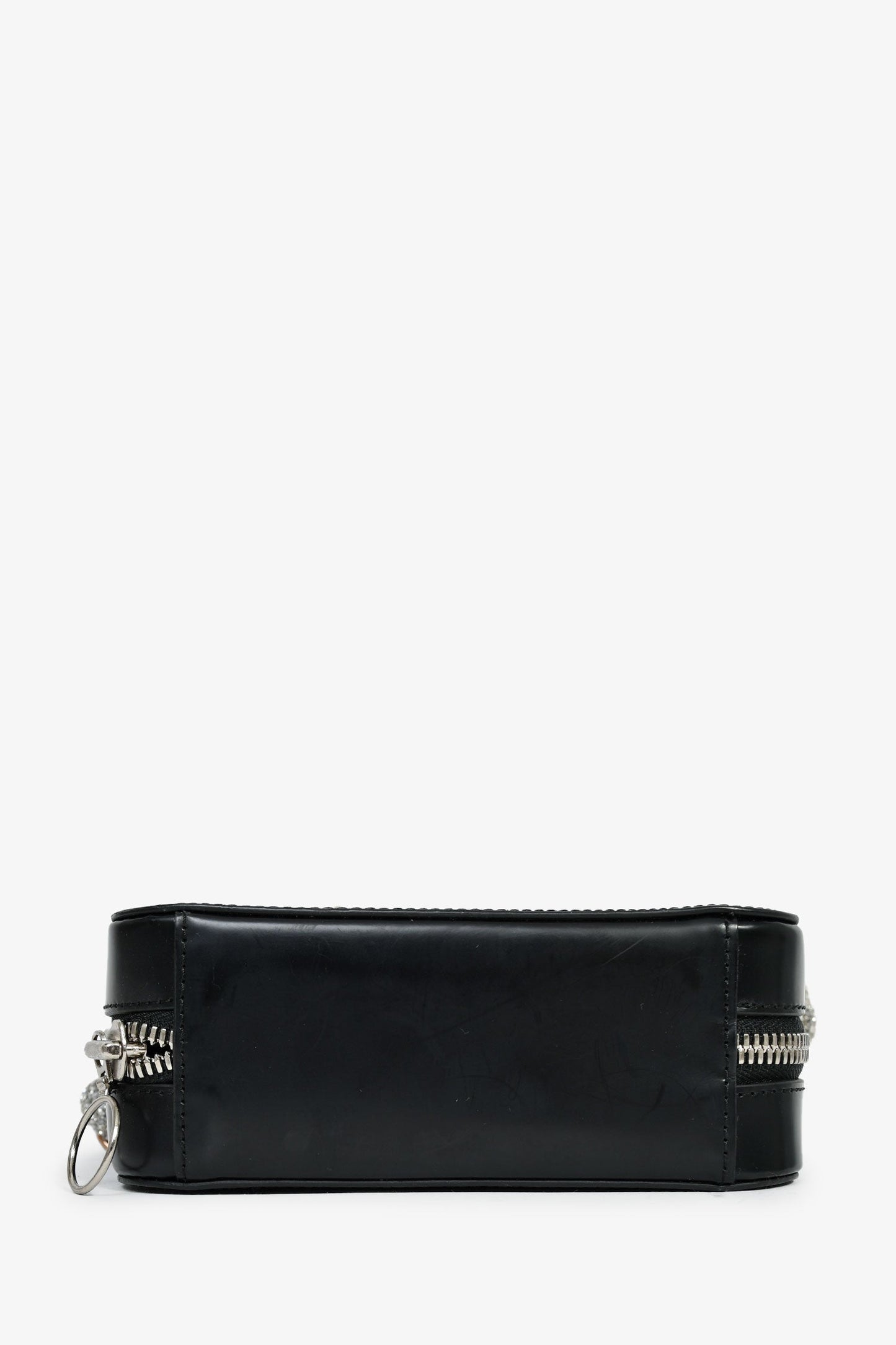Kara Black Leather 'Cobra' Crossbody Bag With Crystal Embellished Strap