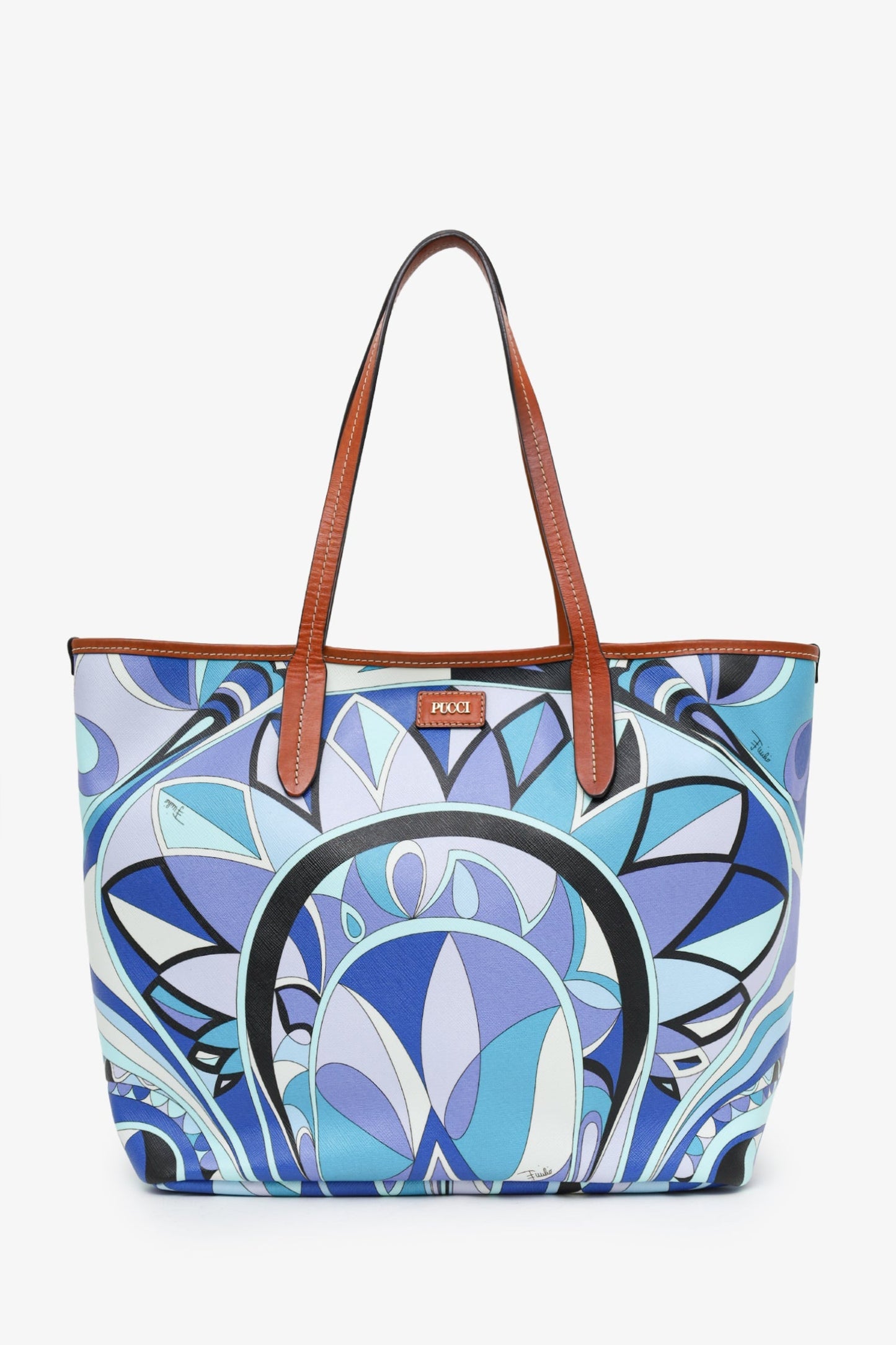 Emilio Pucci Blue Leather Printed Tote Bag