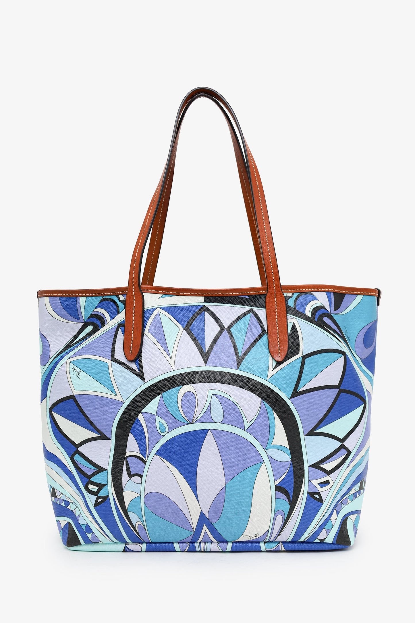 Emilio Pucci Blue Leather Printed Tote Bag