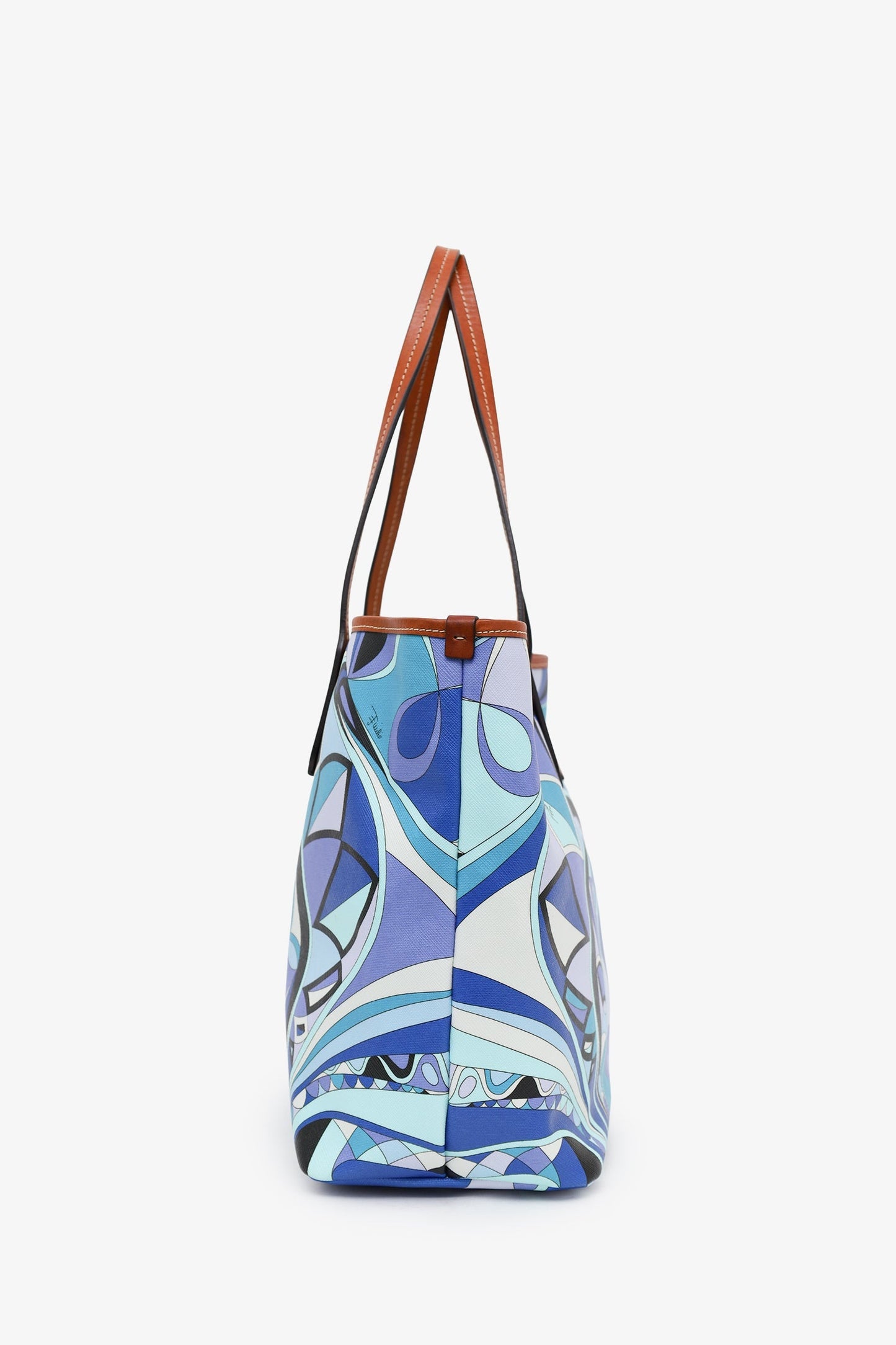 Emilio Pucci Blue Leather Printed Tote Bag