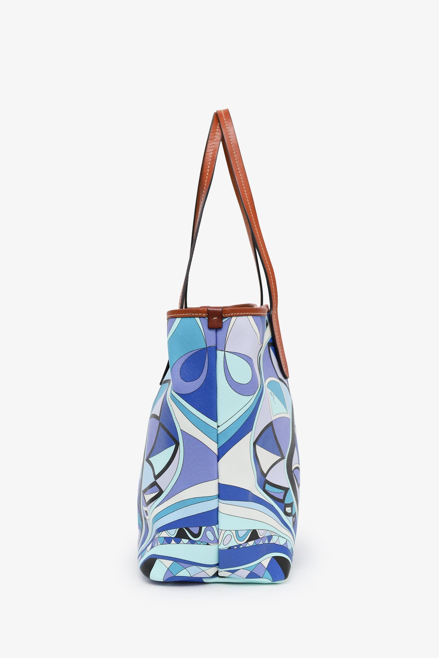 Emilio Pucci Blue Leather Printed Tote Bag