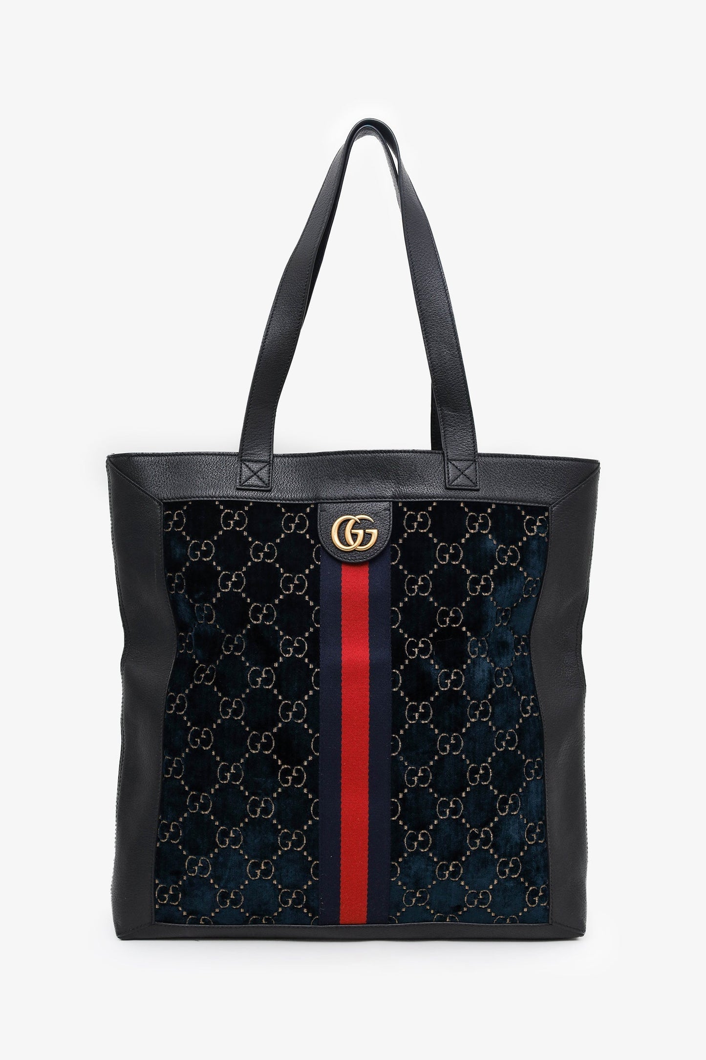Gucci Black/Dark Green Velvet/Leather Ophidia Shopper Tote