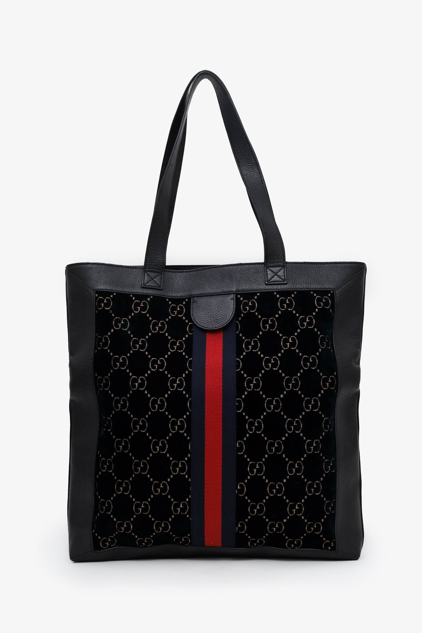 Gucci Black/Dark Green Velvet/Leather Ophidia Shopper Tote