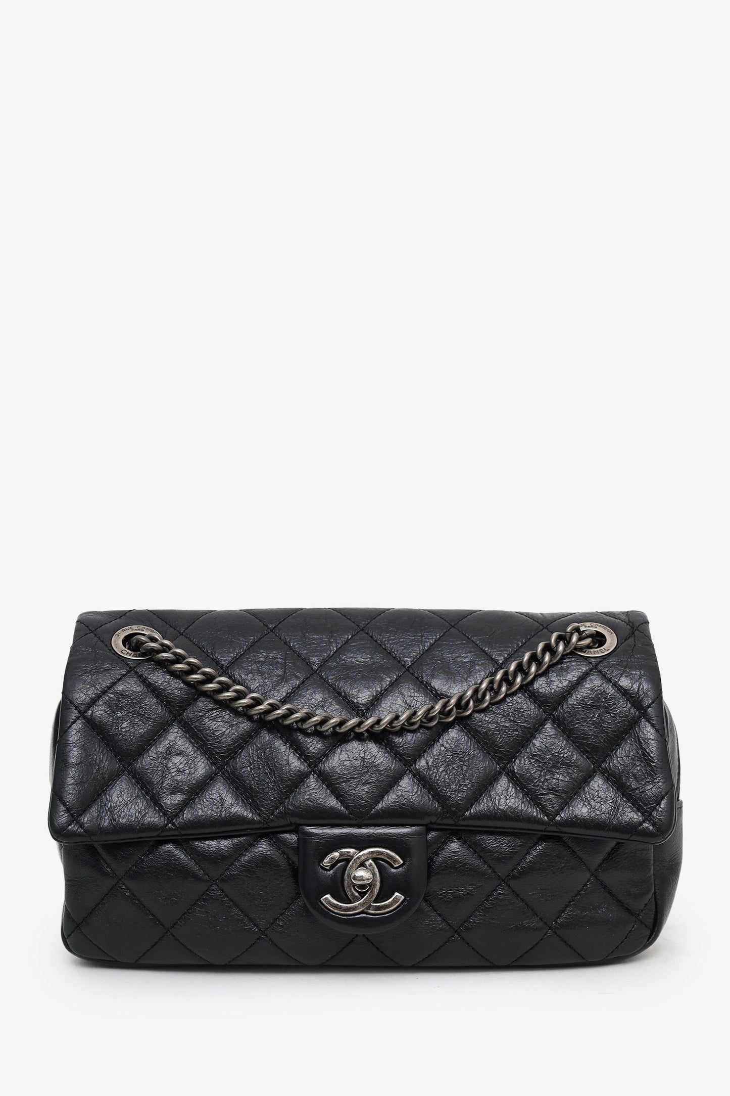 Chanel™ 2014 Black Glazed Quilted Leather Easy Medium Flap Bag