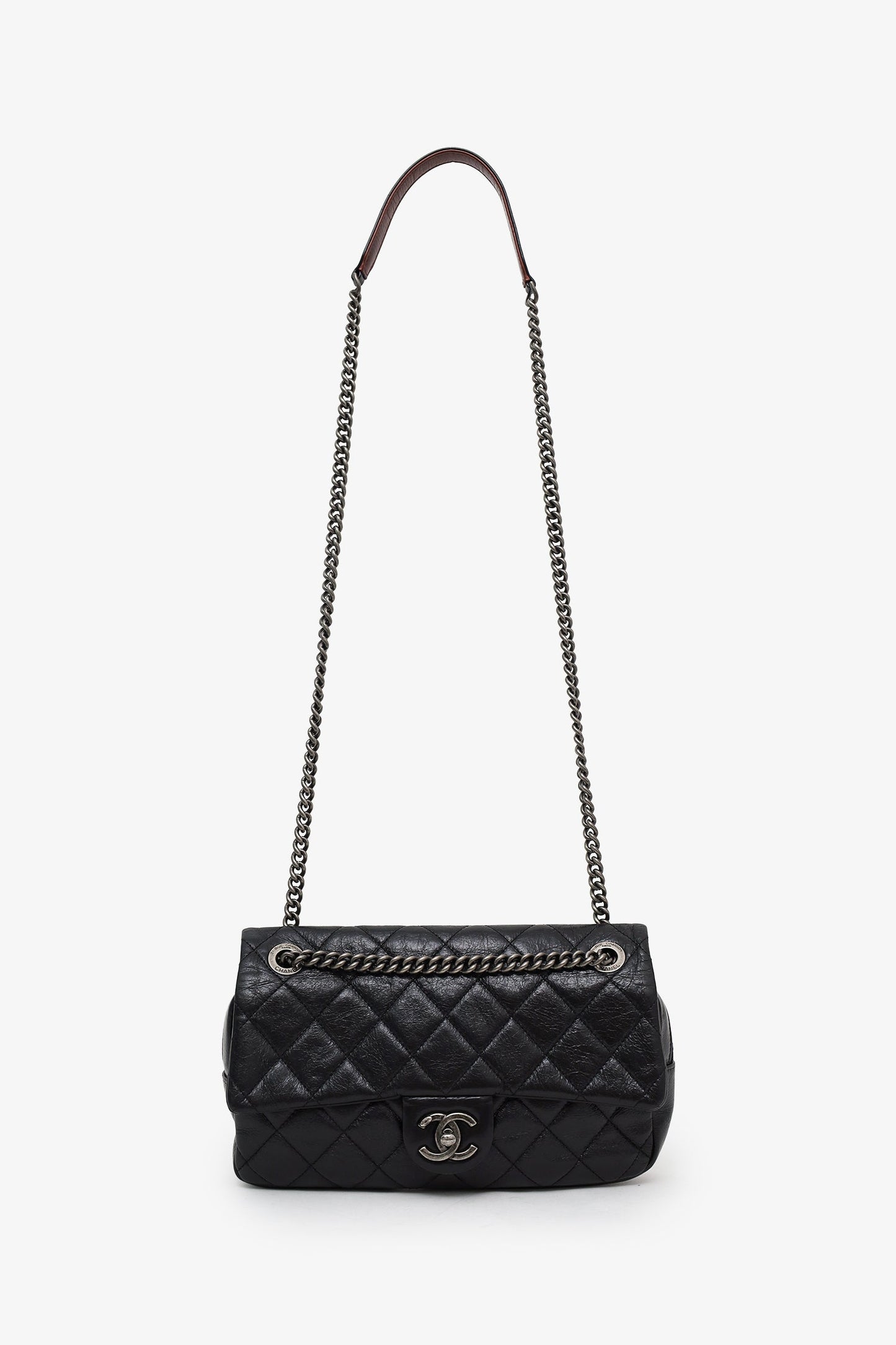 Chanel™ 2014 Black Glazed Quilted Leather Easy Medium Flap Bag