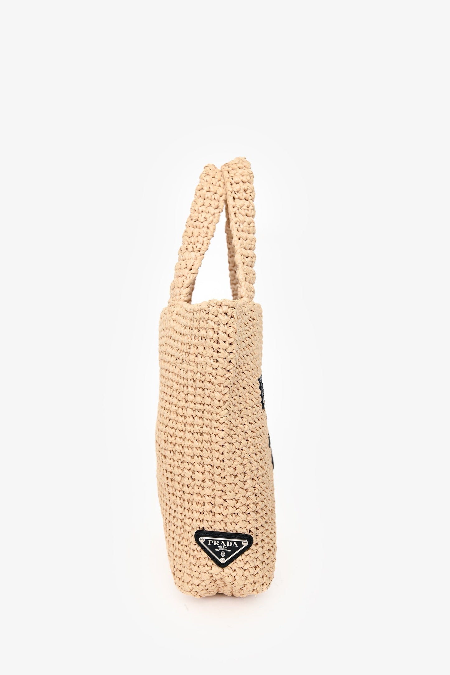 Prada Beige Raffia Logo-Embroidered Crochet Small Tote Bag
