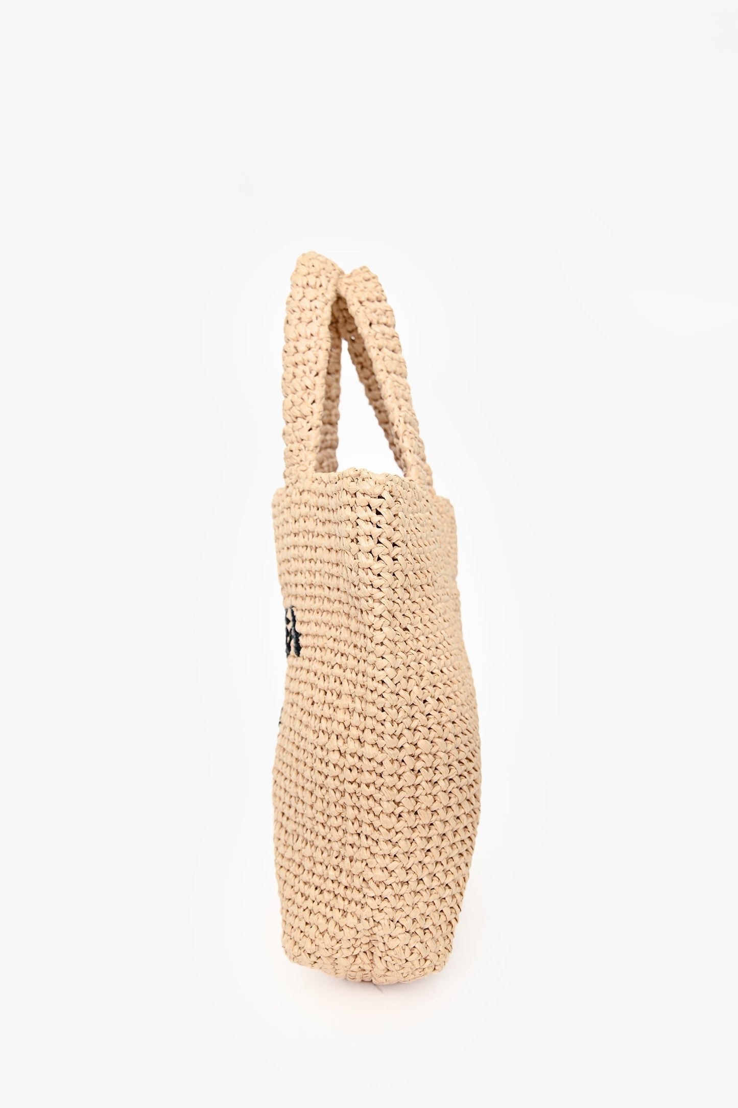 Prada Beige Raffia Logo-Embroidered Crochet Small Tote Bag