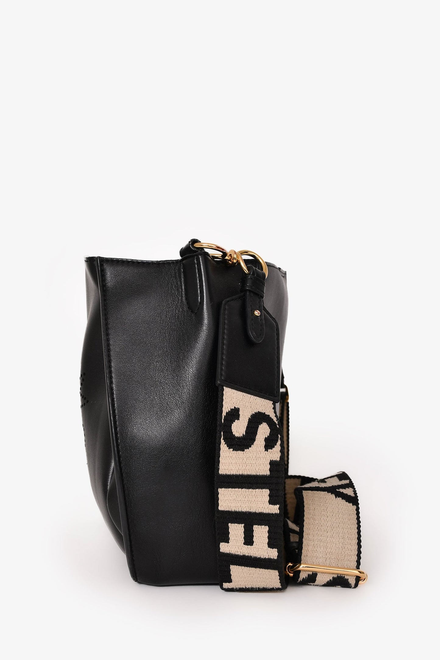 Stella McCartney Black Smooth Pleather Logo Square Crossbody Bag