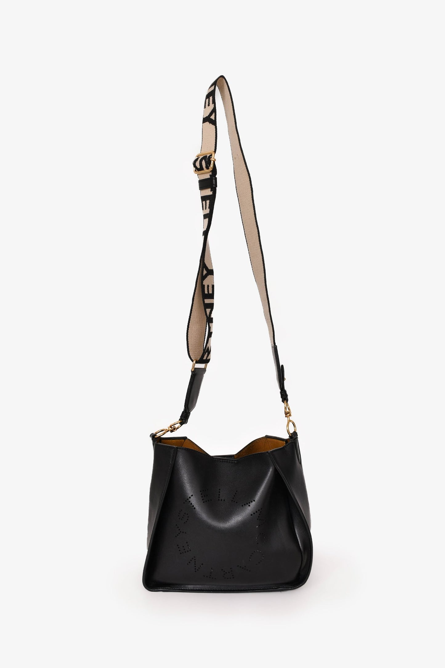 Stella McCartney Black Smooth Pleather Logo Square Crossbody Bag