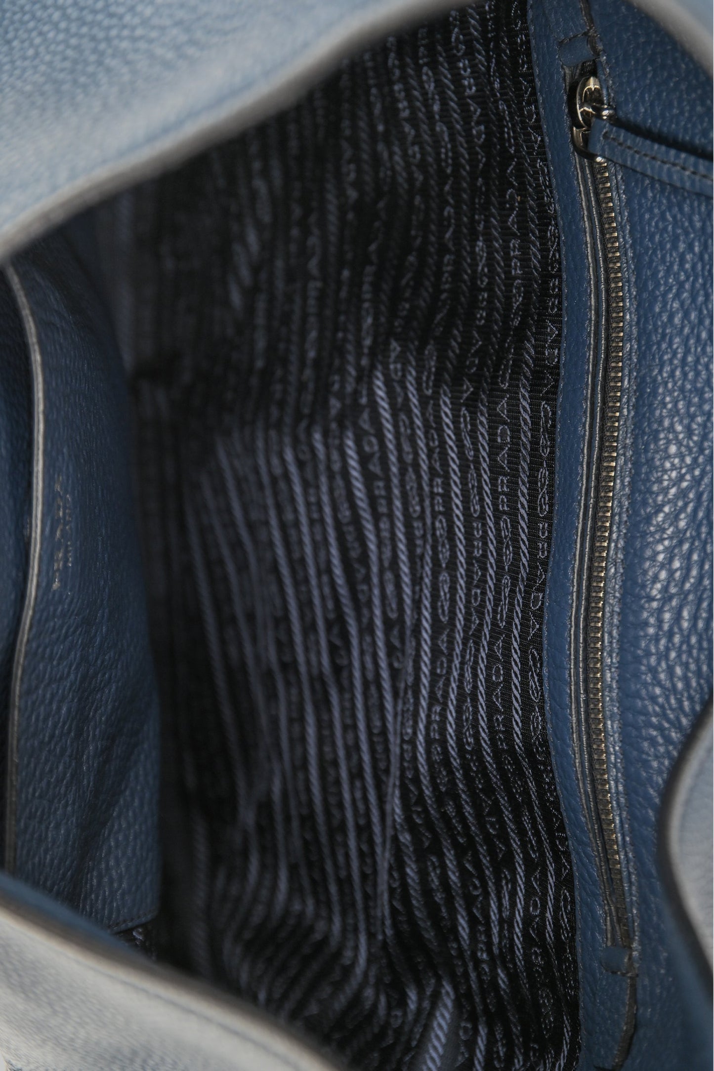 Prada Blue Leather Vitello Corsica Pocket Hobo Bag