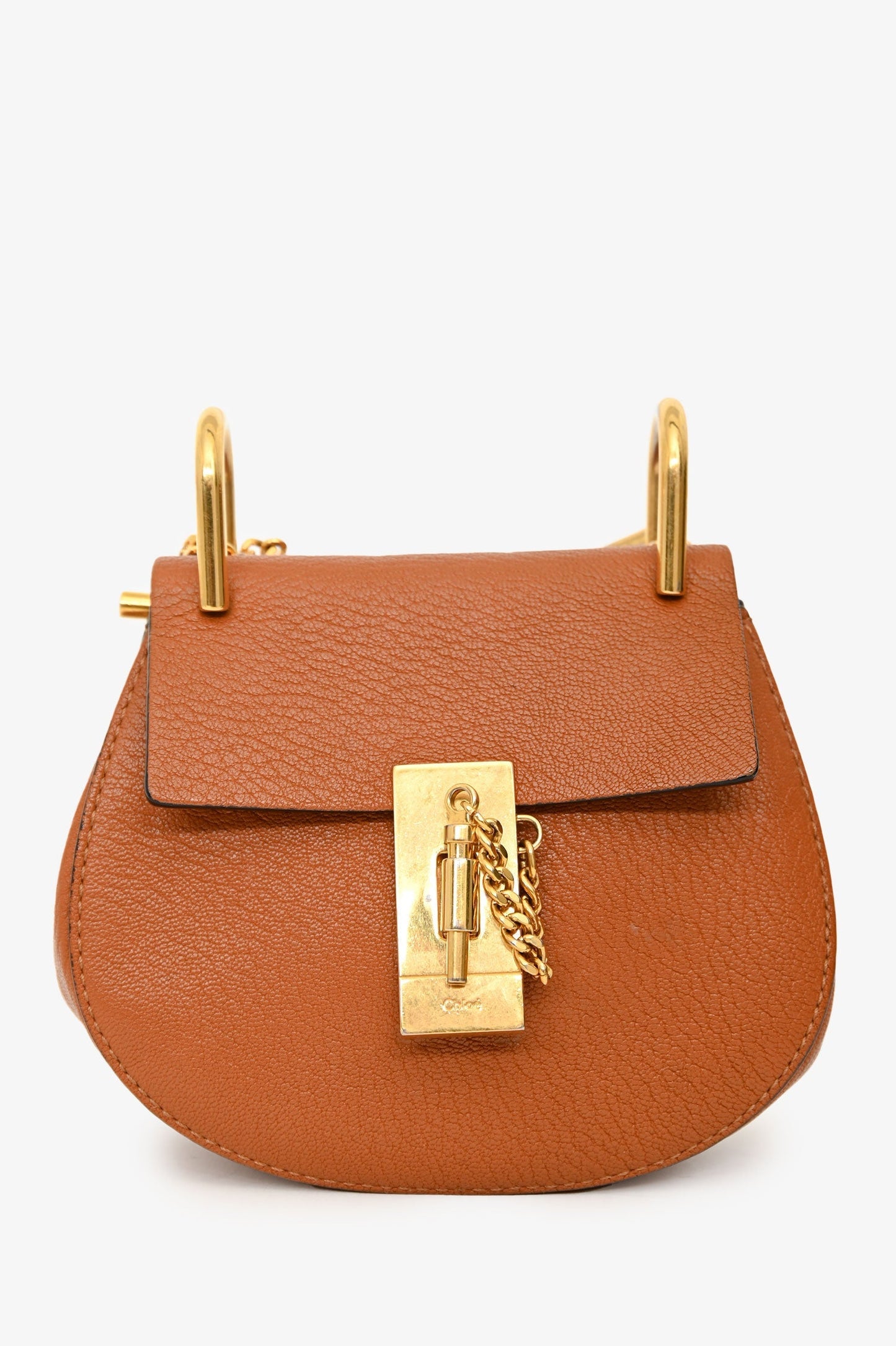Chloe 2015 Brown Grained Leather Mini 'Drew' Crossbody Bag