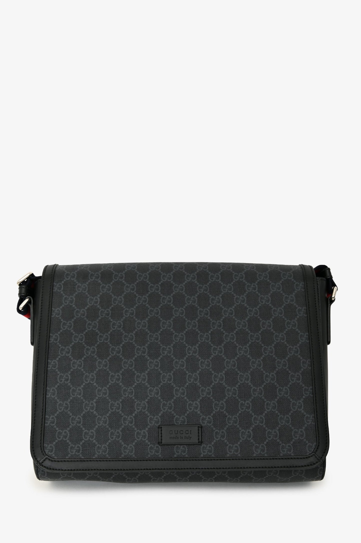 Gucci Black GG Cupreme Flap Web Strap Messenger Bag