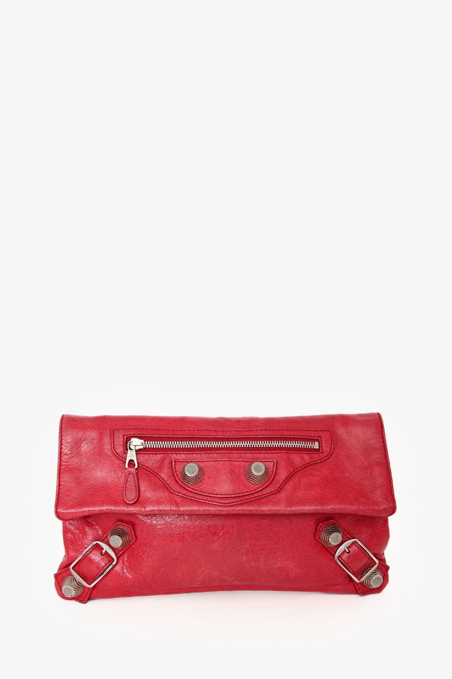 Balenciaga Red Leather Lambskin Motocross Giant 12 Envelope Clutch