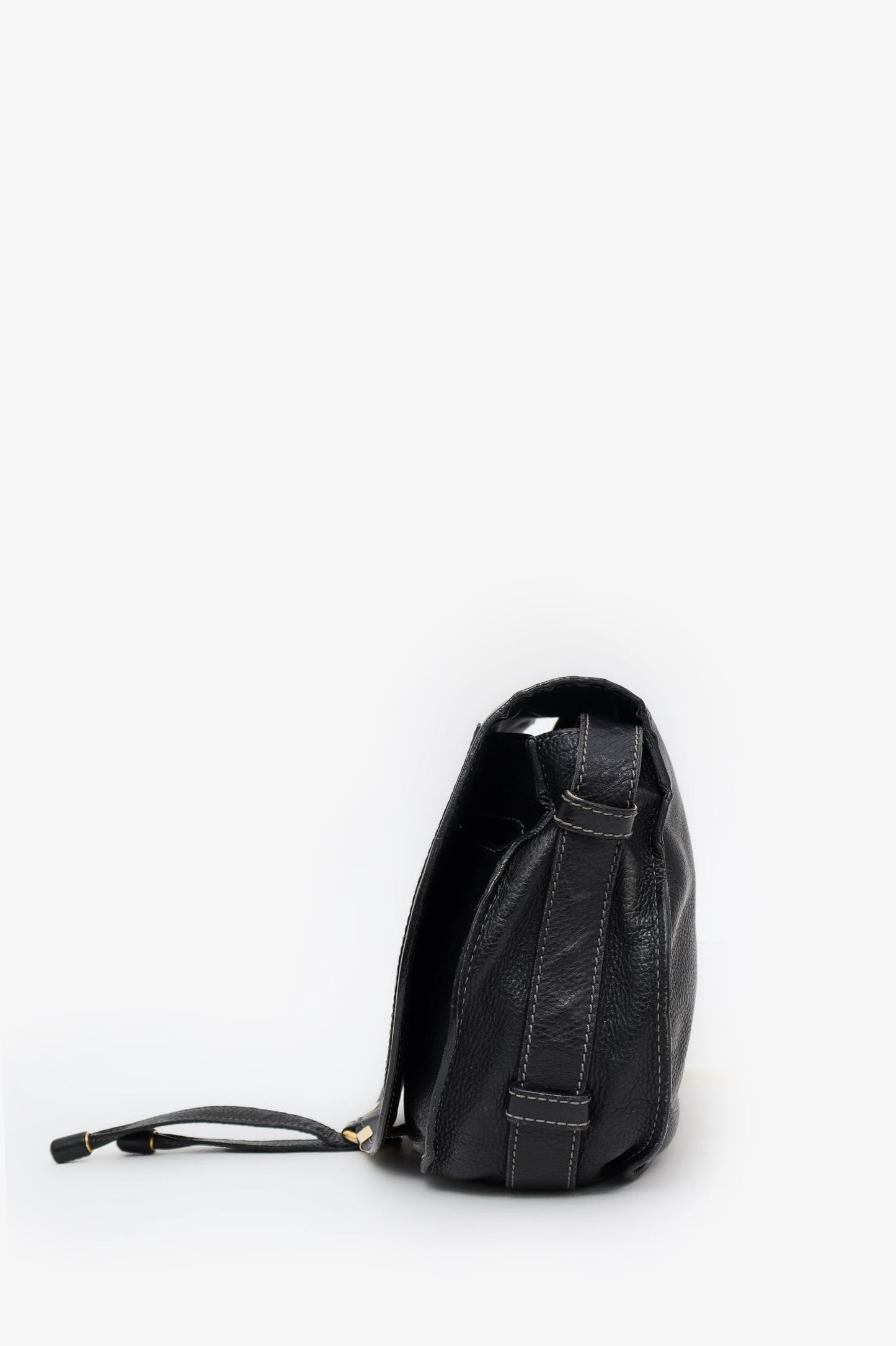 Chloe Black Grained Leather Marcie Saddle Bag