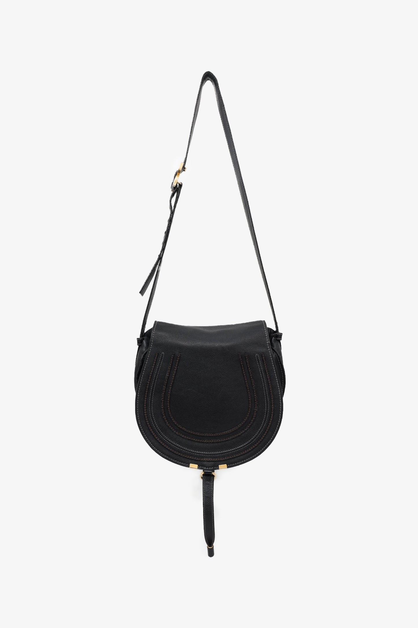 Chloe Black Grained Leather Marcie Saddle Bag