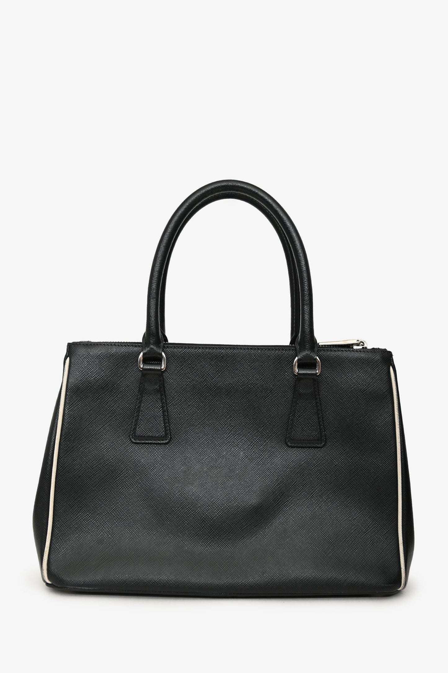 Prada Black/White Saffiano Small Double Zip Galleria Tote With Strap