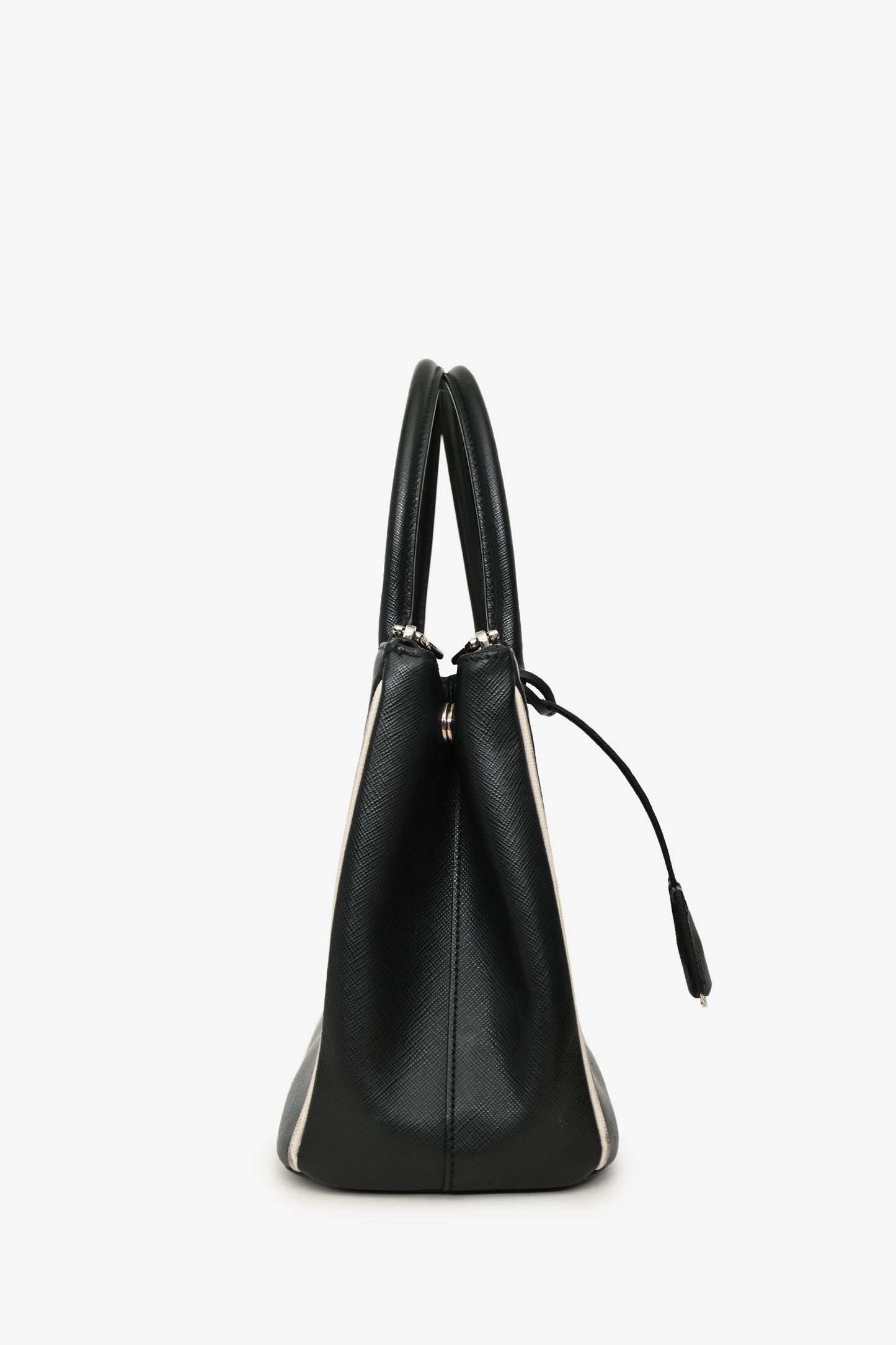 Prada Black/White Saffiano Small Double Zip Galleria Tote With Strap