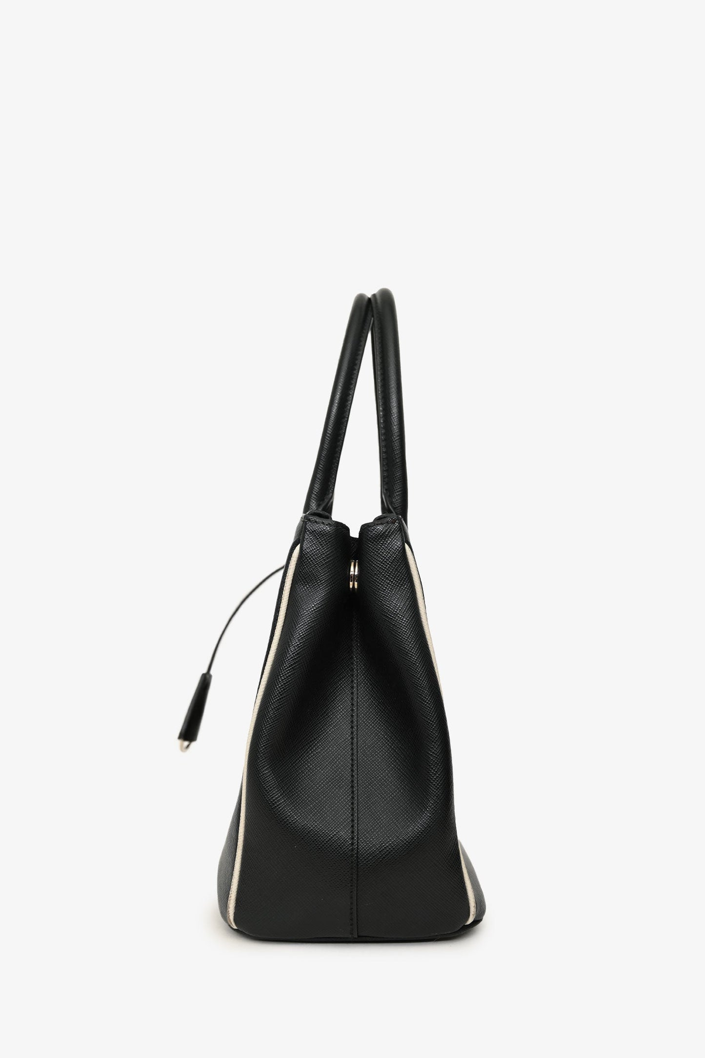 Prada Black/White Saffiano Small Double Zip Galleria Tote With Strap