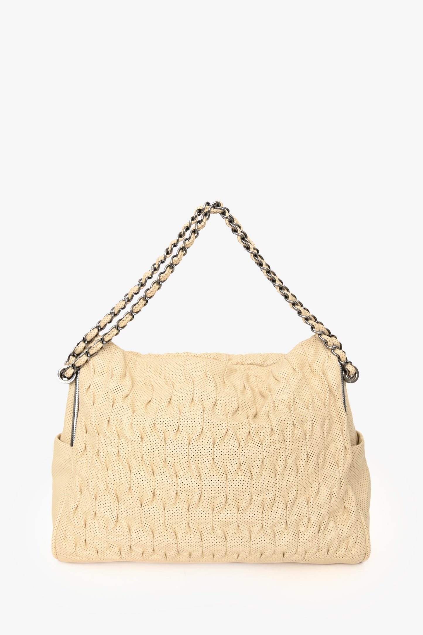 Chanel™ 2008-2009 Cream Perforated Pleated Leather Chain Shoulder Bag