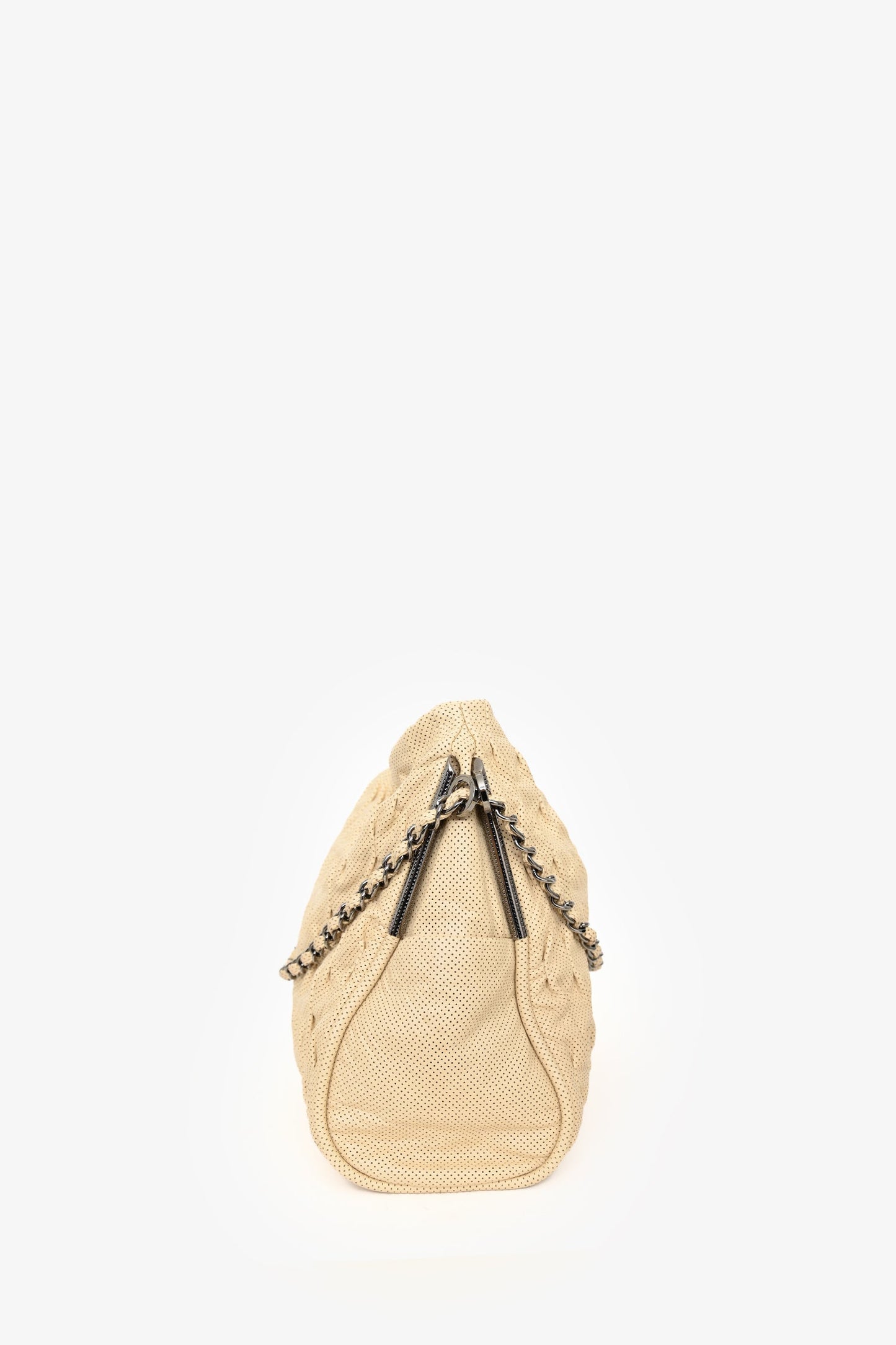 Chanel™ 2008-2009 Cream Perforated Pleated Leather Chain Shoulder Bag