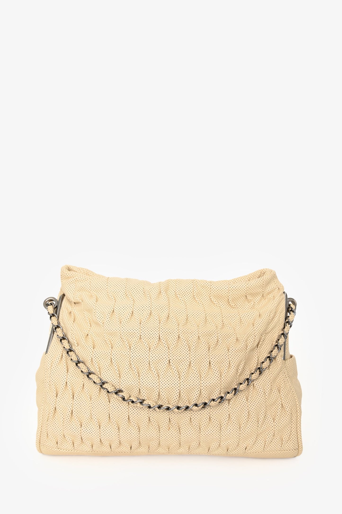 Chanel™ 2008-2009 Cream Perforated Pleated Leather Chain Shoulder Bag