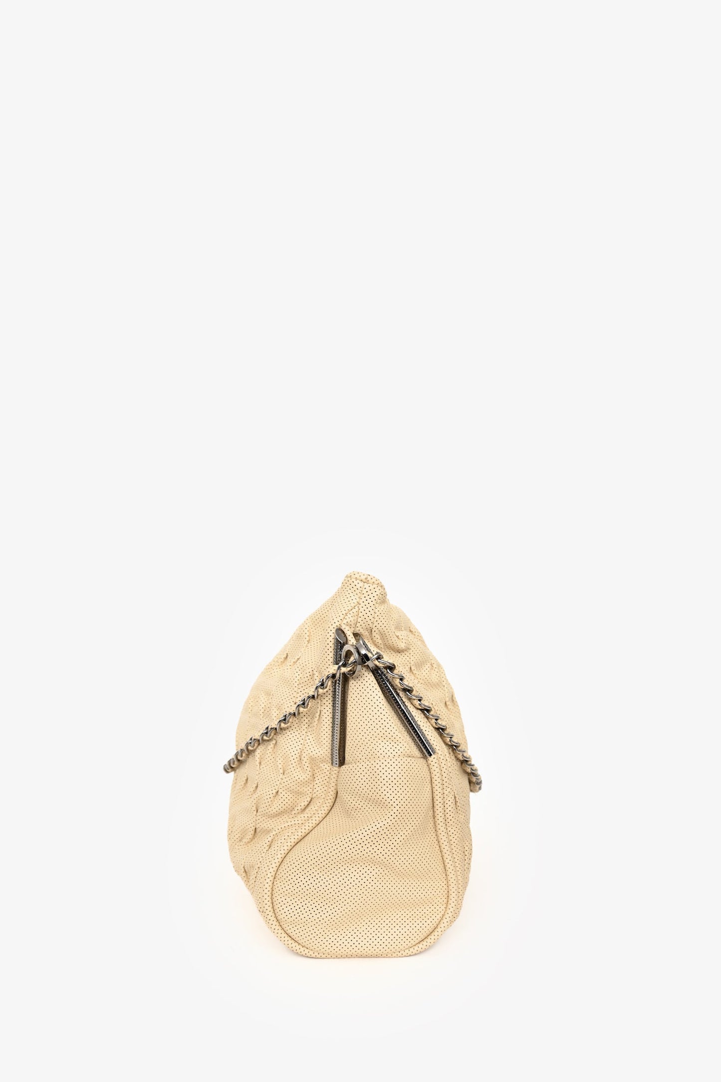 Chanel™ 2008-2009 Cream Perforated Pleated Leather Chain Shoulder Bag