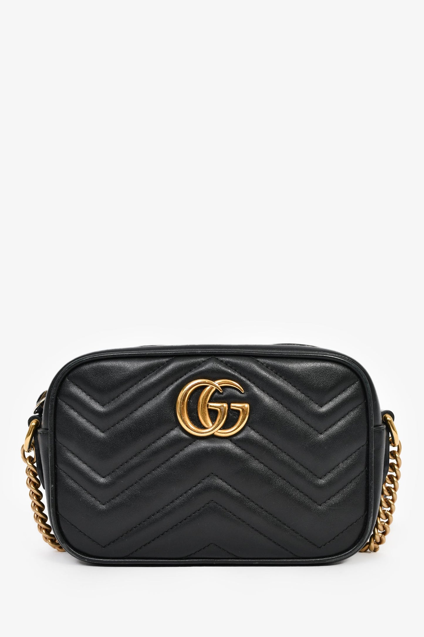 Gucci Black Leather GG Marmont Mini Camera Bag