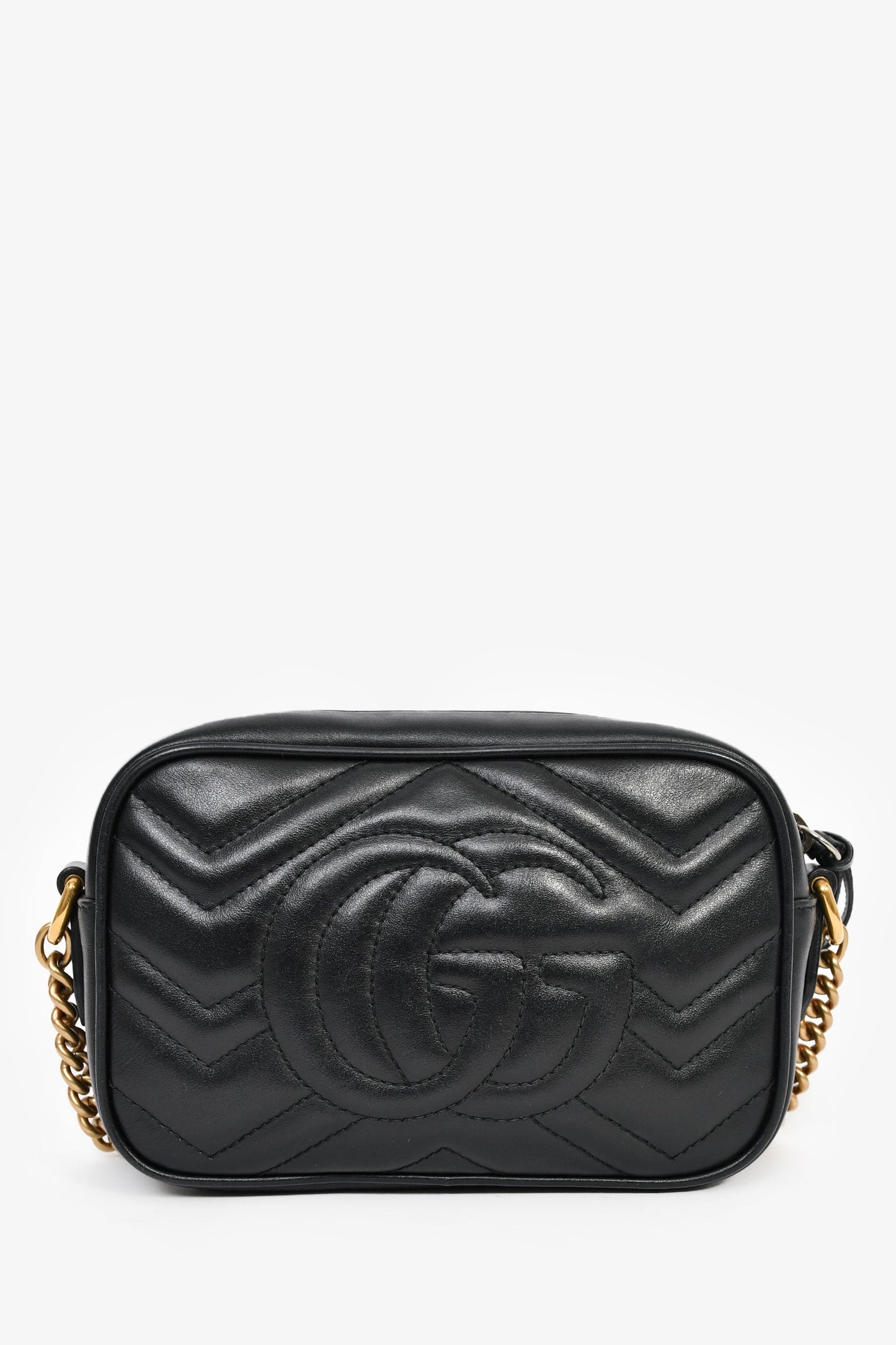 Gucci Black Leather GG Marmont Mini Camera Bag