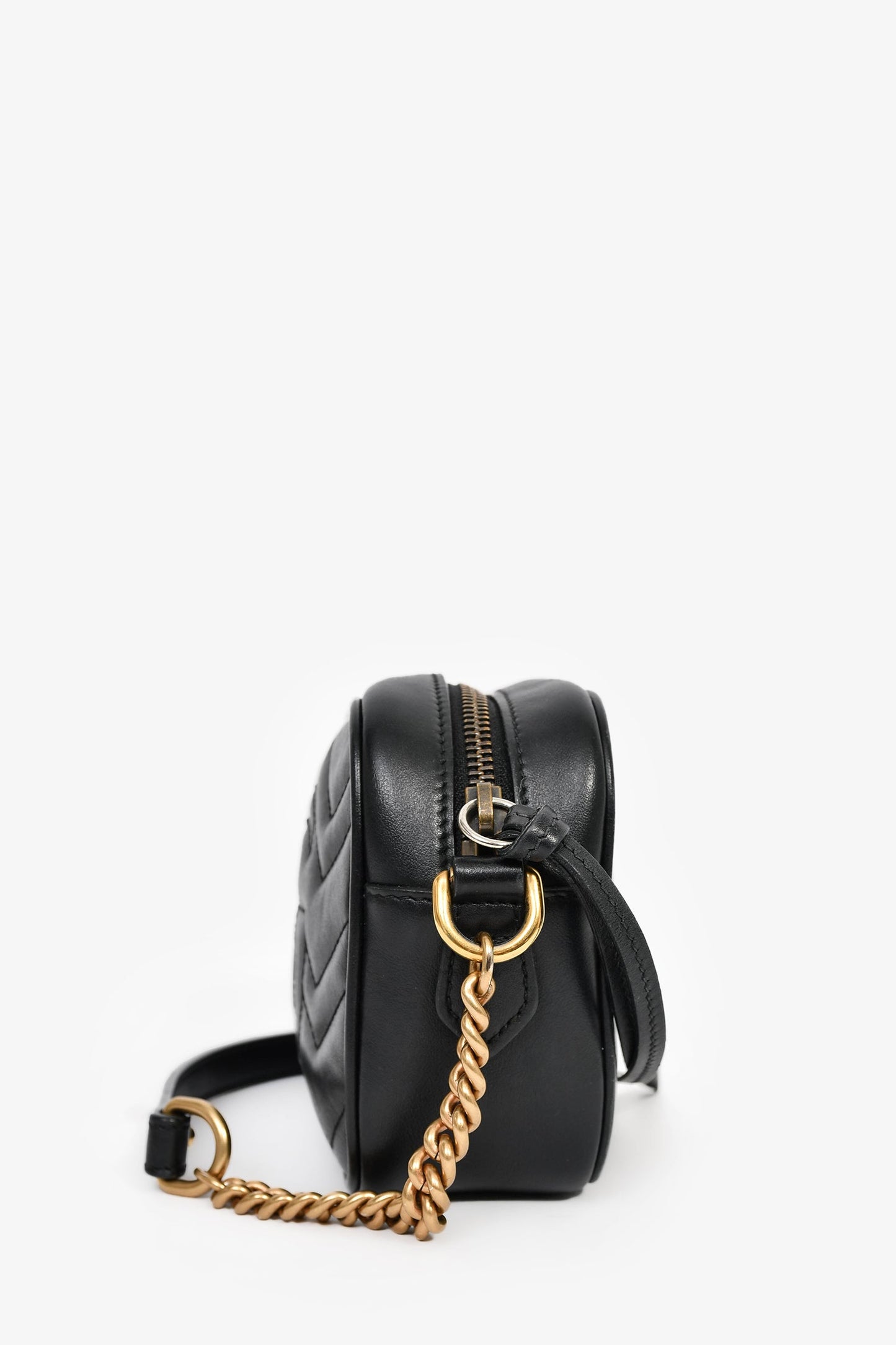 Gucci Black Leather GG Marmont Mini Camera Bag