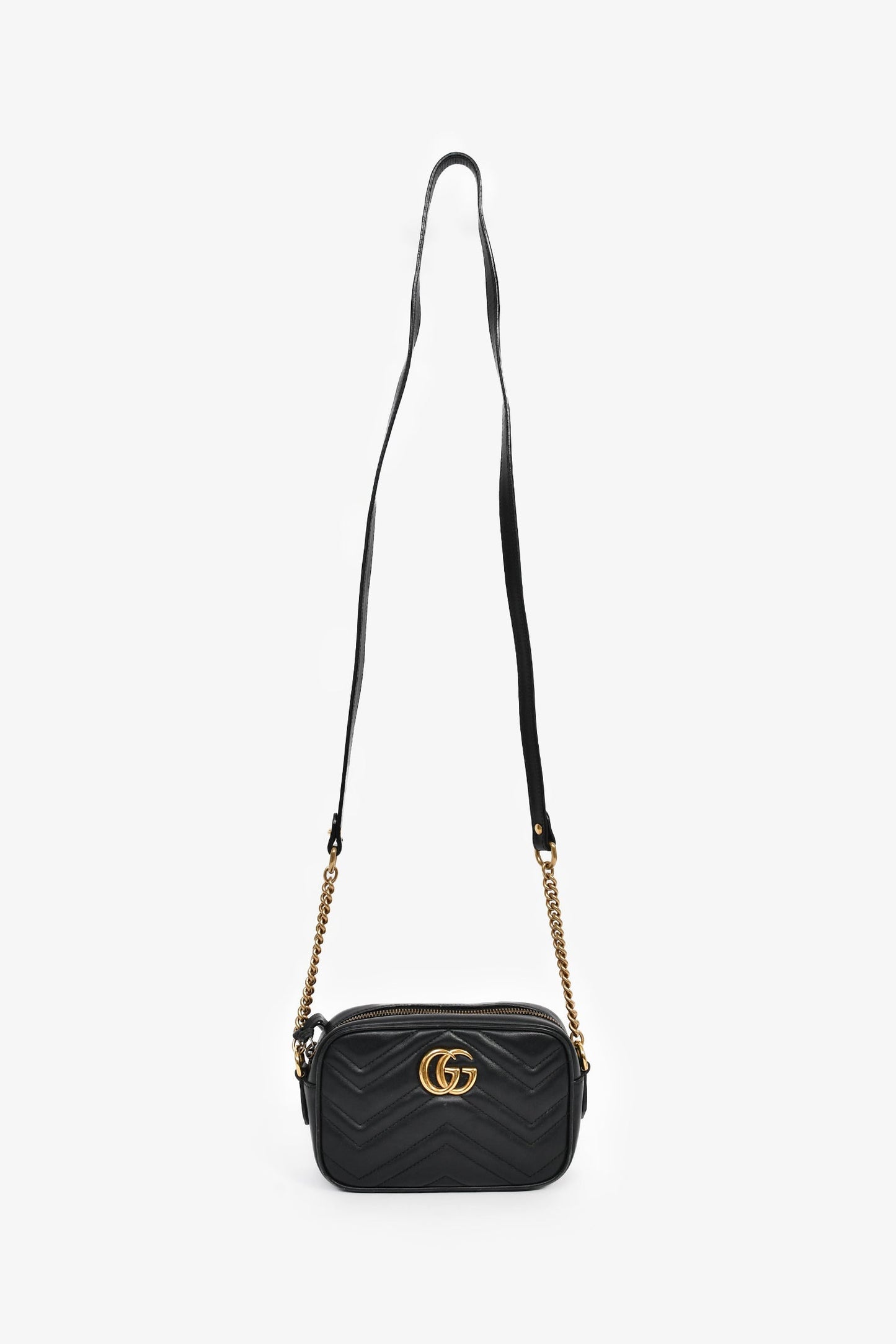 Gucci Black Leather GG Marmont Mini Camera Bag