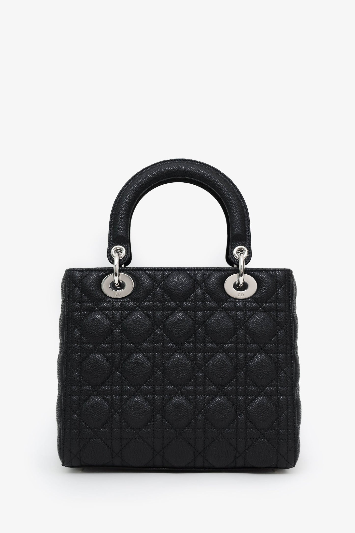 Christian Dior 2023 Black Grained Cannage Calfskin Medium Lady Dior Bag With Strap