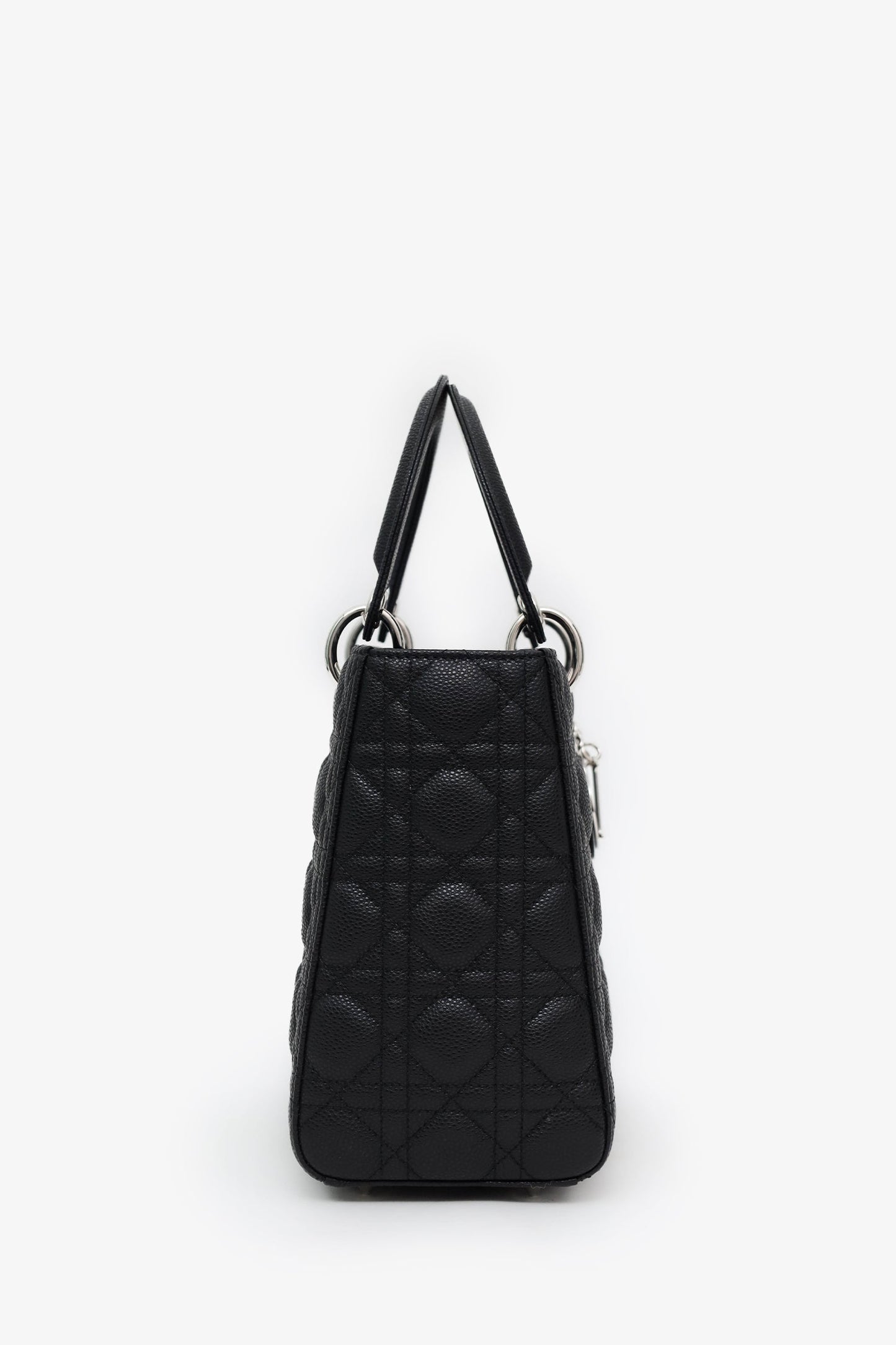 Christian Dior 2023 Black Grained Cannage Calfskin Medium Lady Dior Bag With Strap