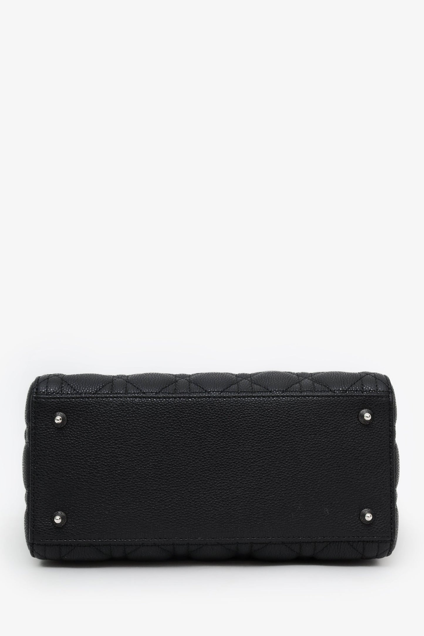 Christian Dior 2023 Black Grained Cannage Calfskin Medium Lady Dior Bag With Strap