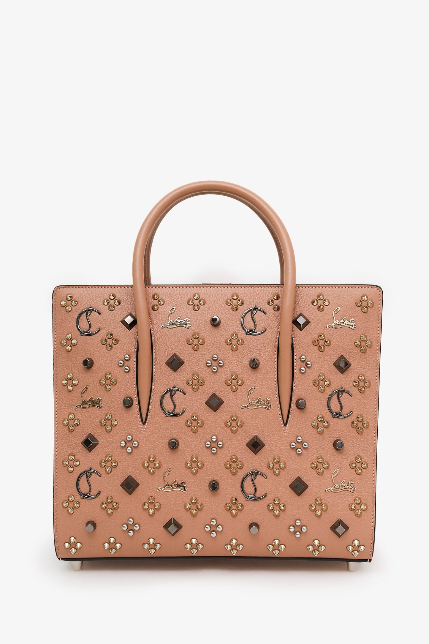 Christian Louboutin Blush Studded Leather Medium Paloma Top Handle With Strap