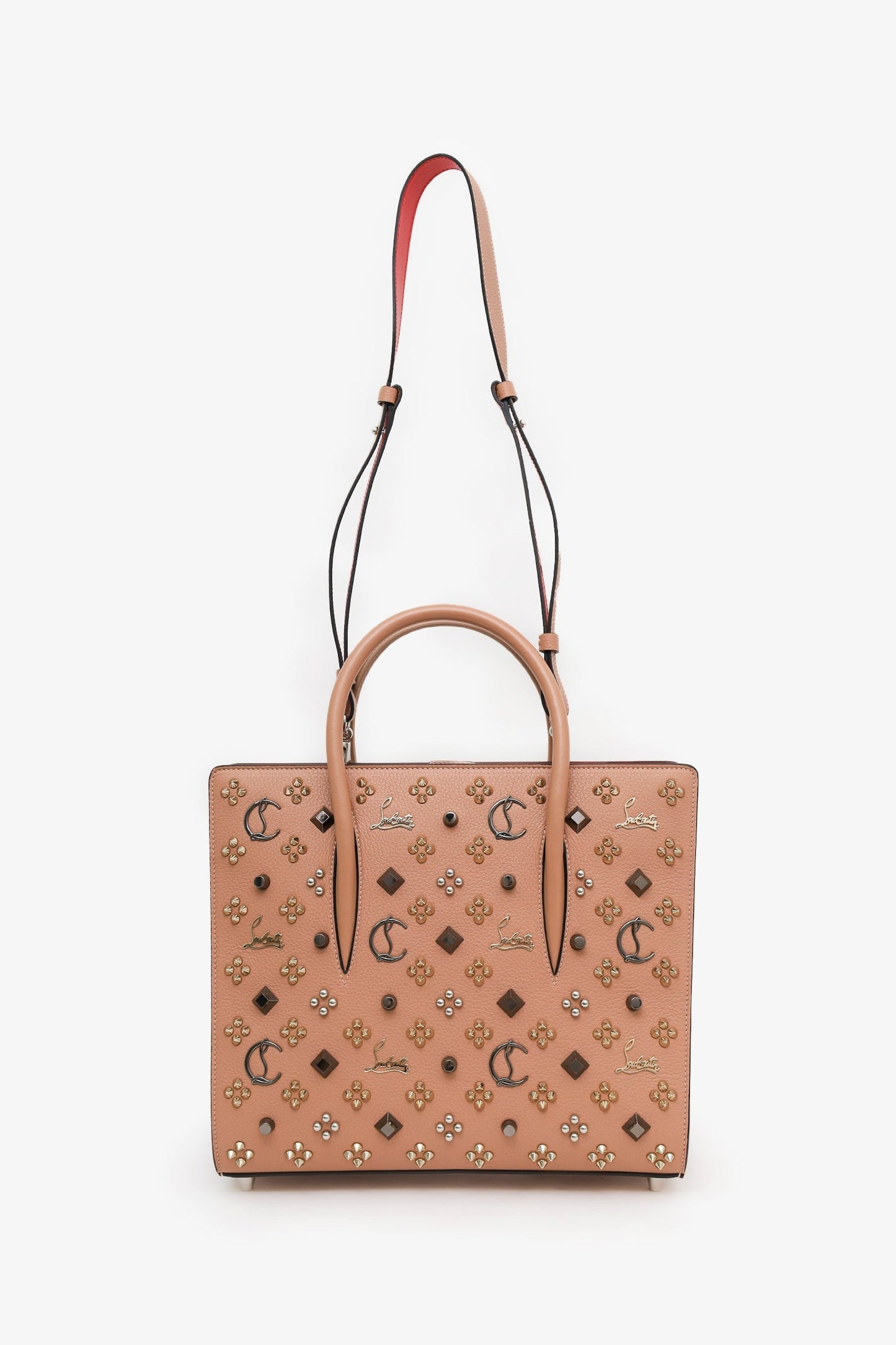 Christian Louboutin Blush Studded Leather Medium Paloma Top Handle With Strap