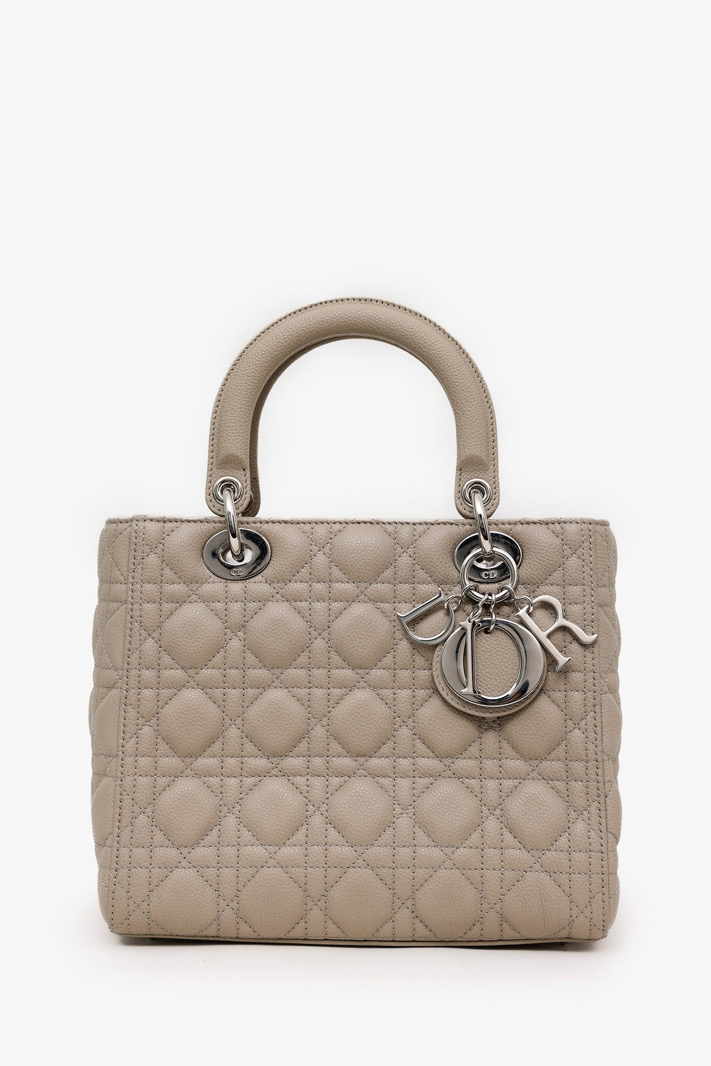 Christian Dior 2022 Taupe Grained Cannage Calfskin Medium Lady Dior Bag With Strap