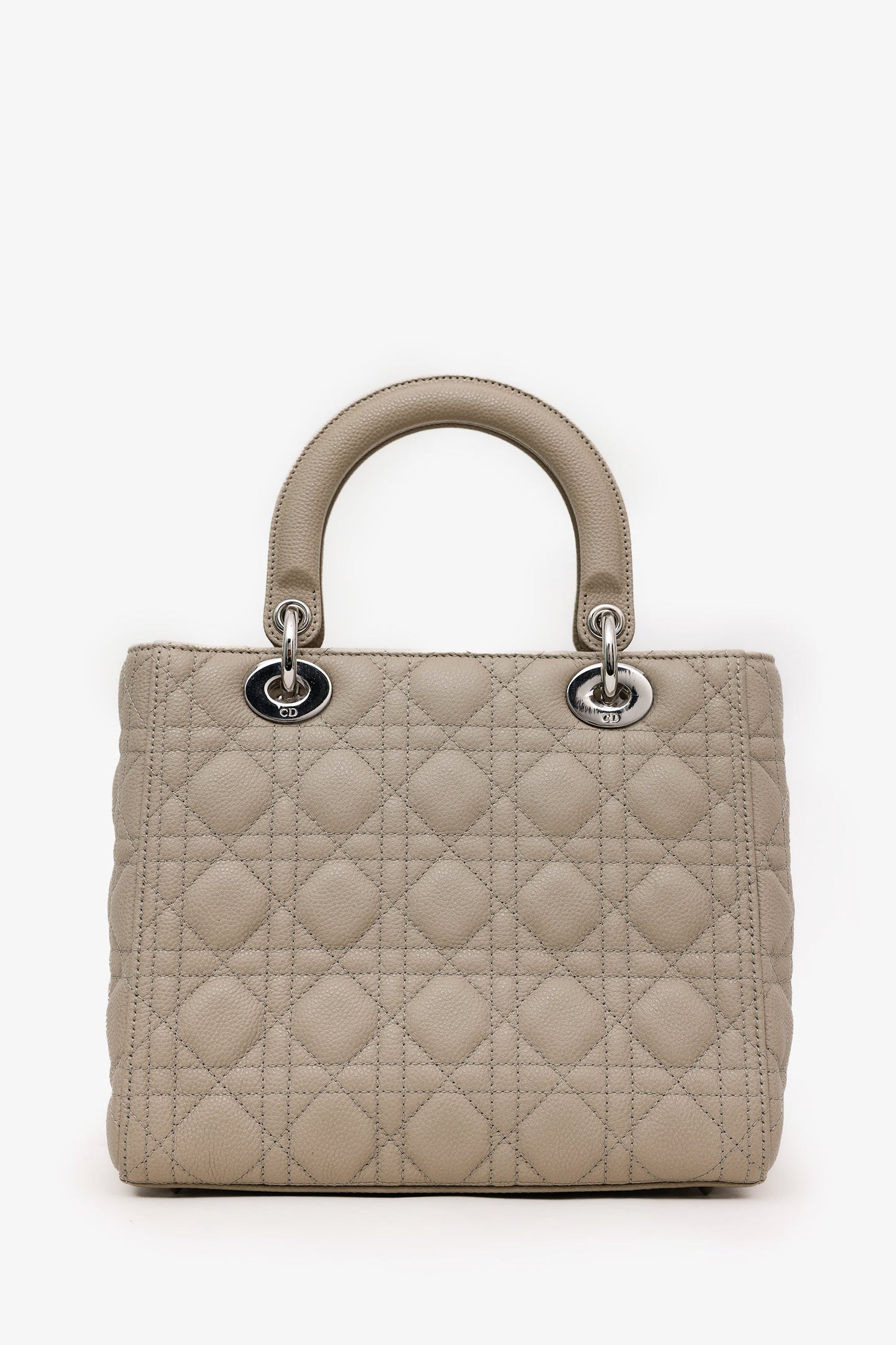 Christian Dior 2022 Taupe Grained Cannage Calfskin Medium Lady Dior Bag With Strap