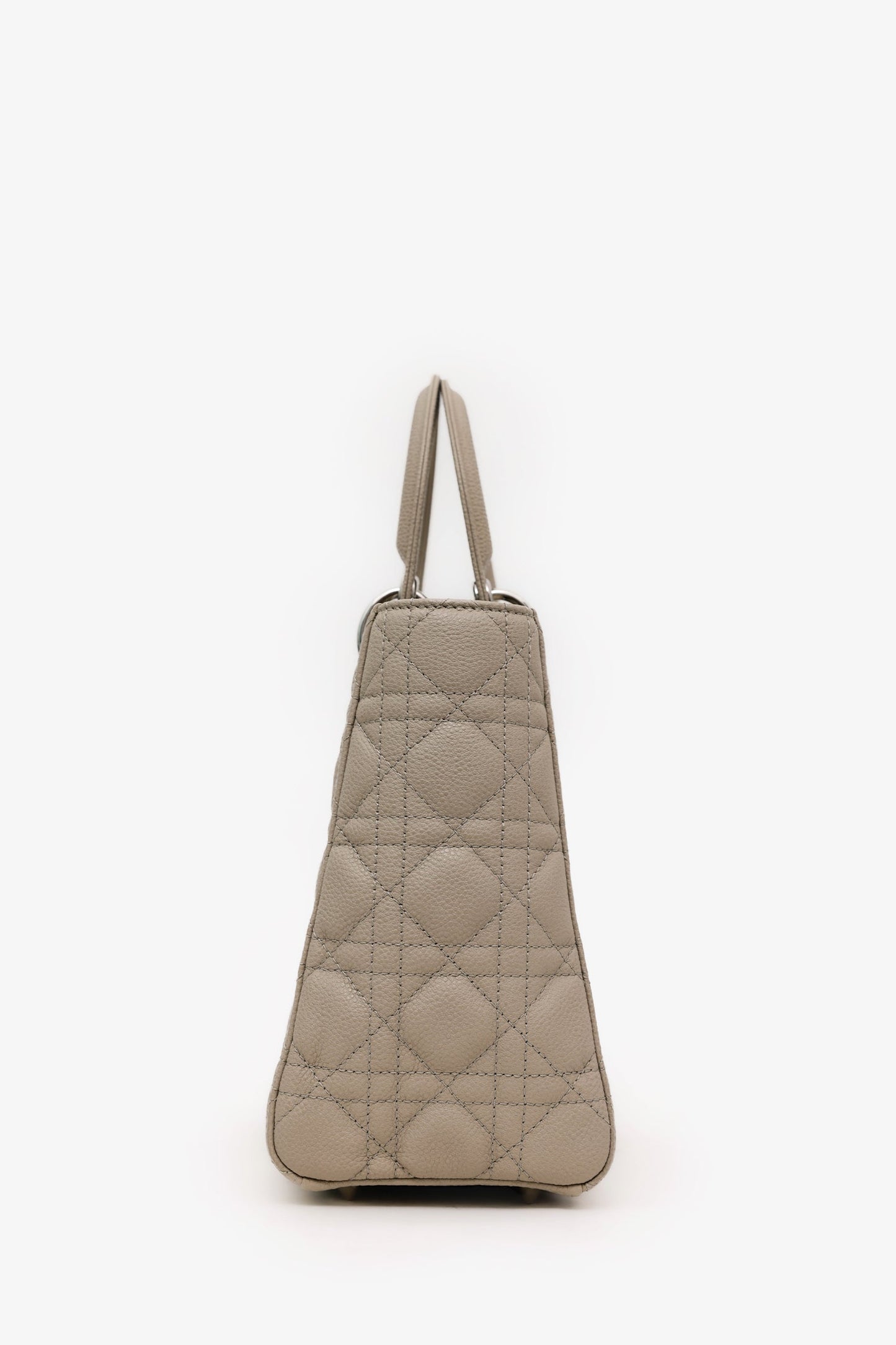 Christian Dior 2022 Taupe Grained Cannage Calfskin Medium Lady Dior Bag With Strap