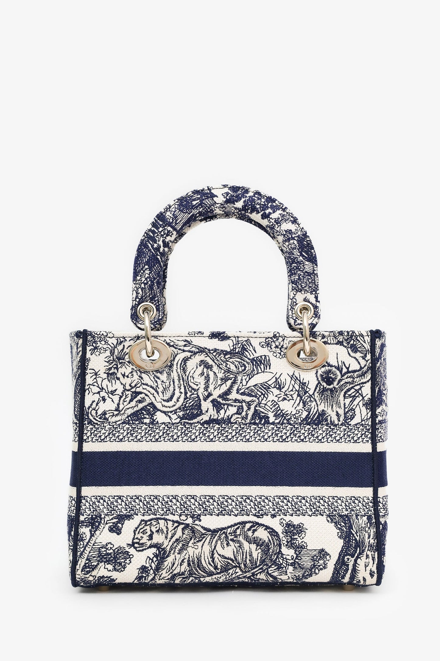 Christian Dior 2022 Navy/White Jacquard D-Lite Medium Top Handle With Strap