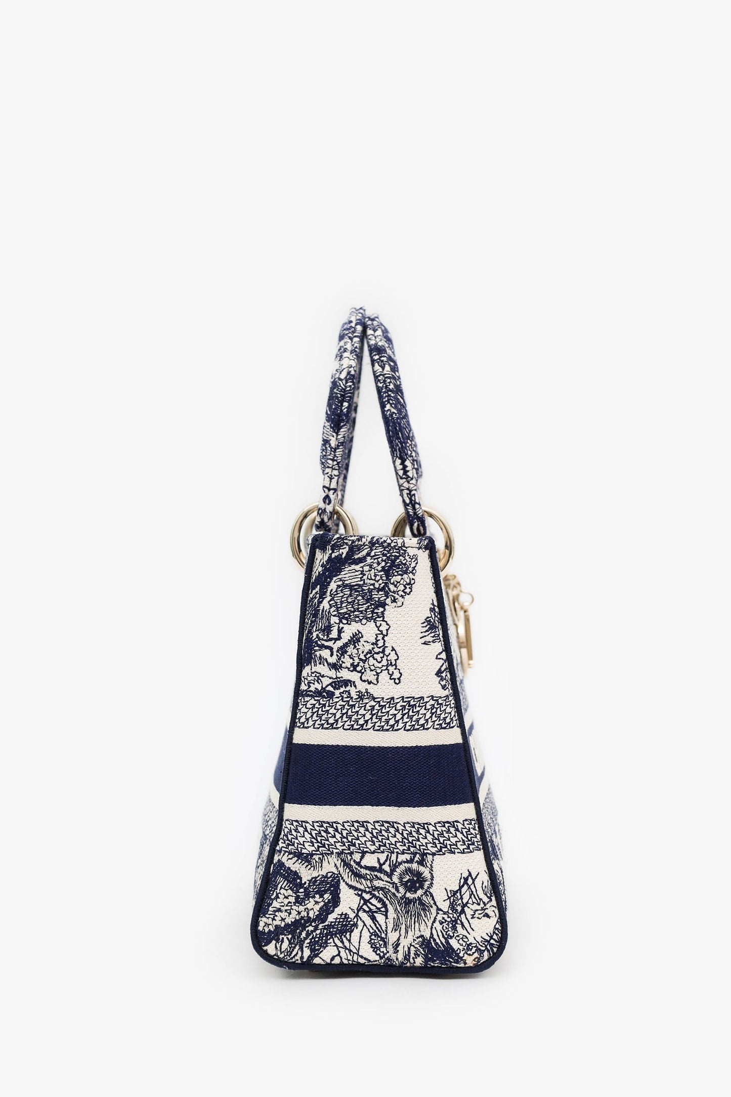 Christian Dior 2022 Navy/White Jacquard D-Lite Medium Top Handle With Strap