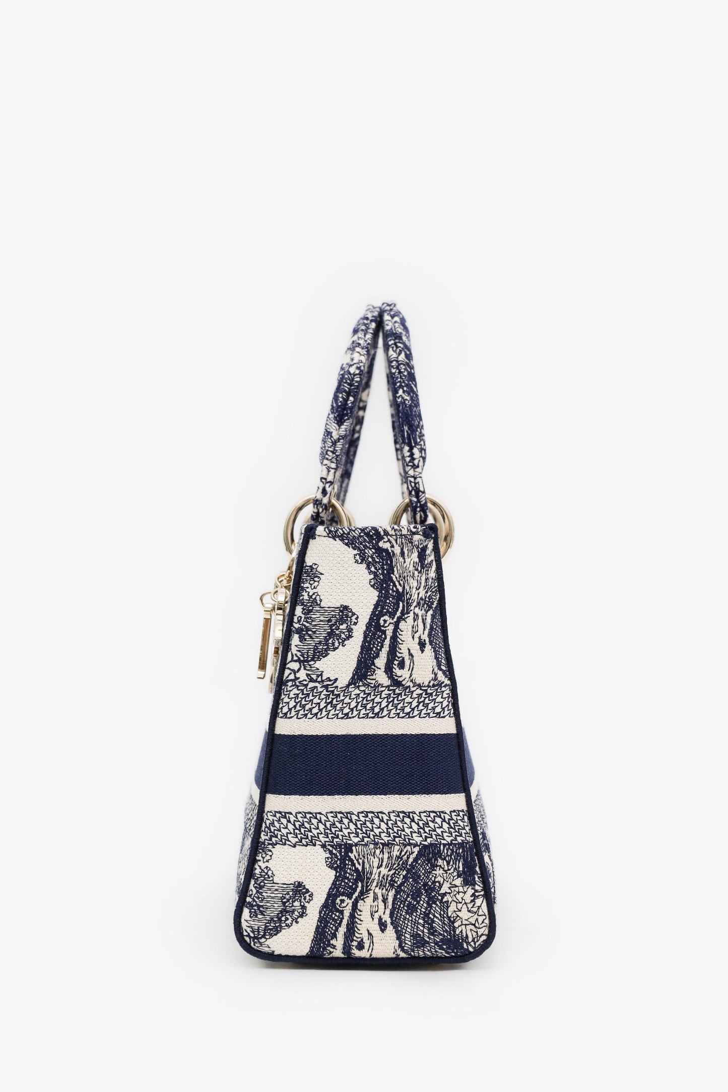 Christian Dior 2022 Navy/White Jacquard D-Lite Medium Top Handle With Strap