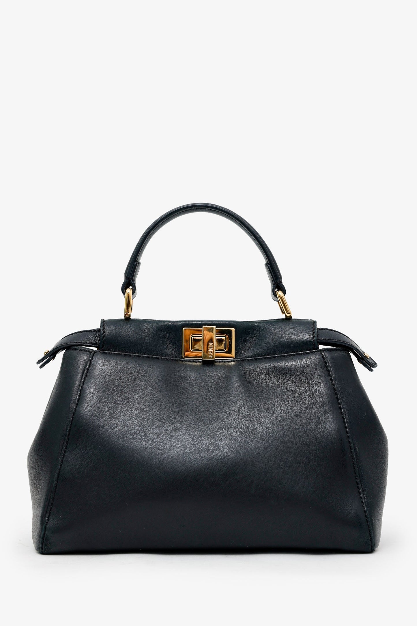 Fendi Black Soft Leather Small 'Peekaboo' Bag With Strap