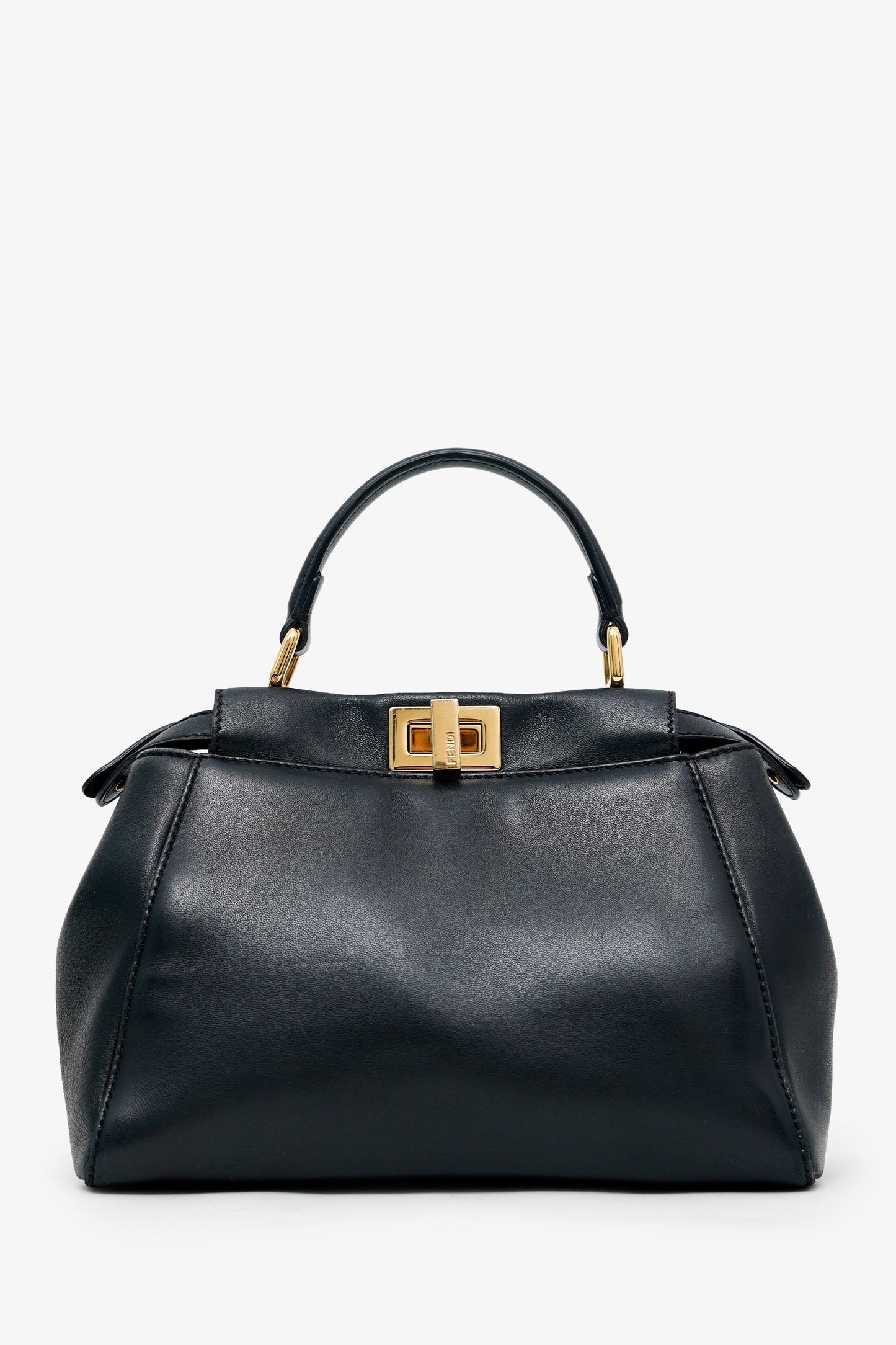 Fendi Black Soft Leather Small 'Peekaboo' Bag With Strap