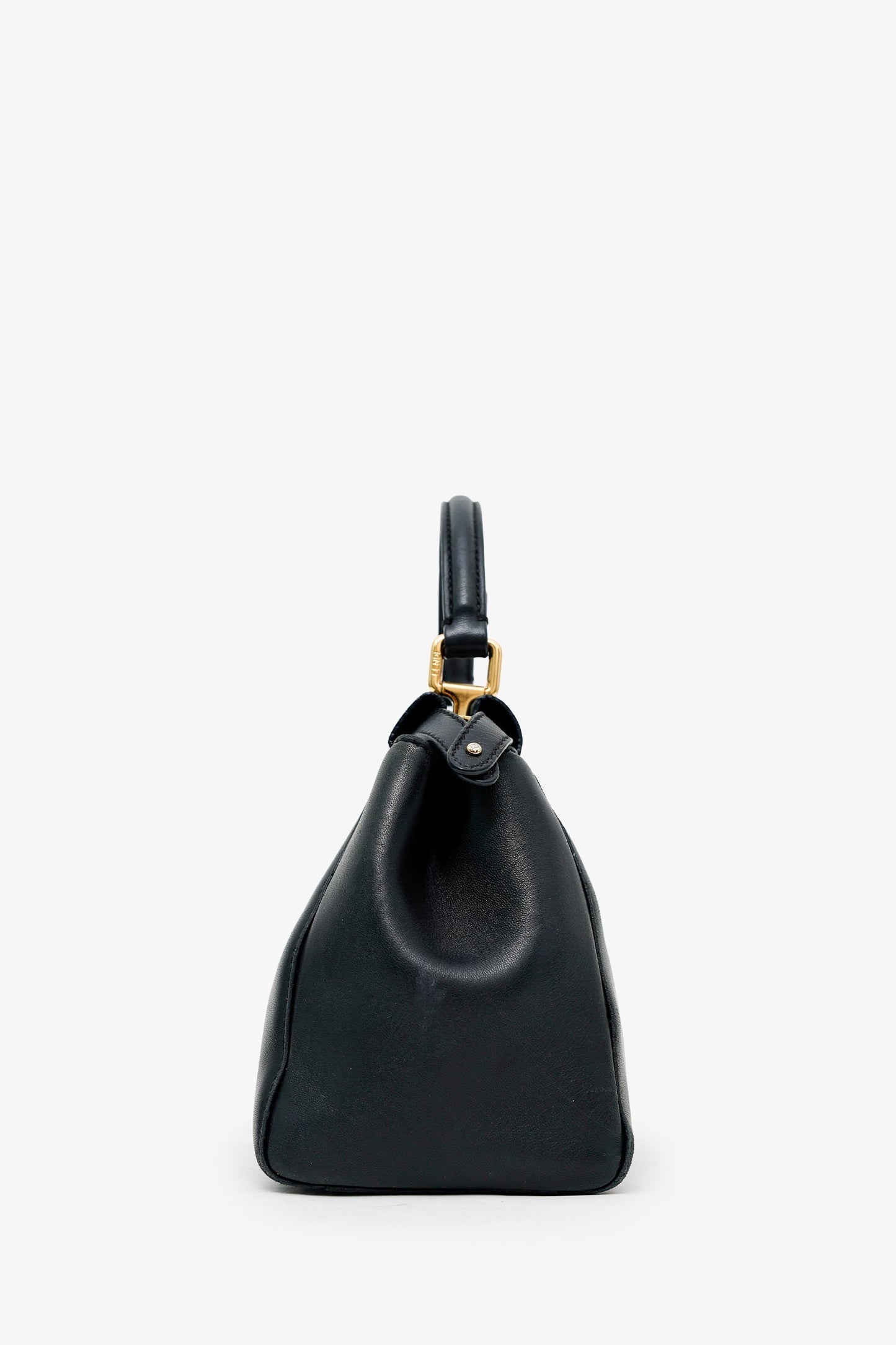 Fendi Black Soft Leather Small 'Peekaboo' Bag With Strap