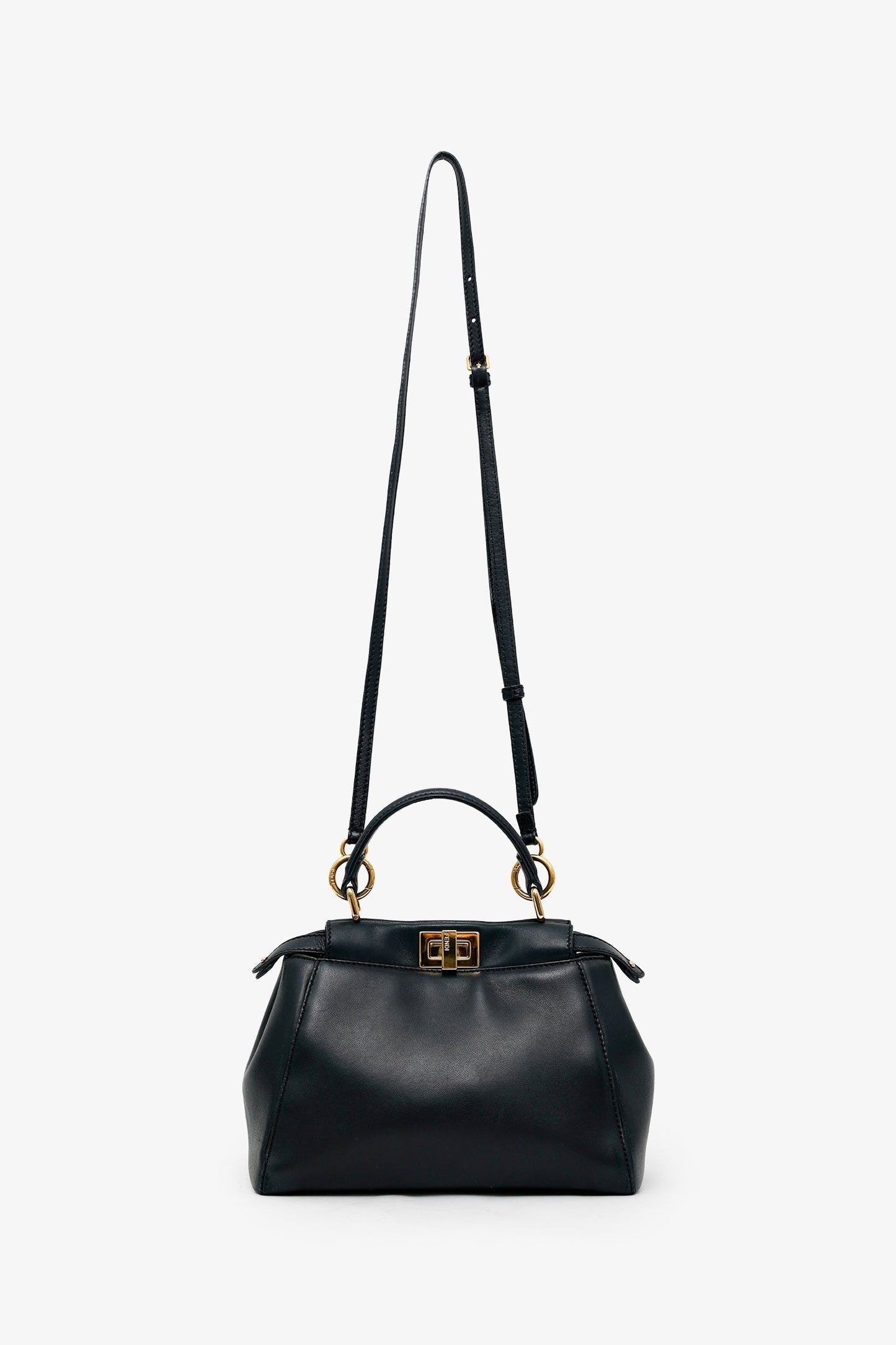 Fendi Black Soft Leather Small 'Peekaboo' Bag With Strap