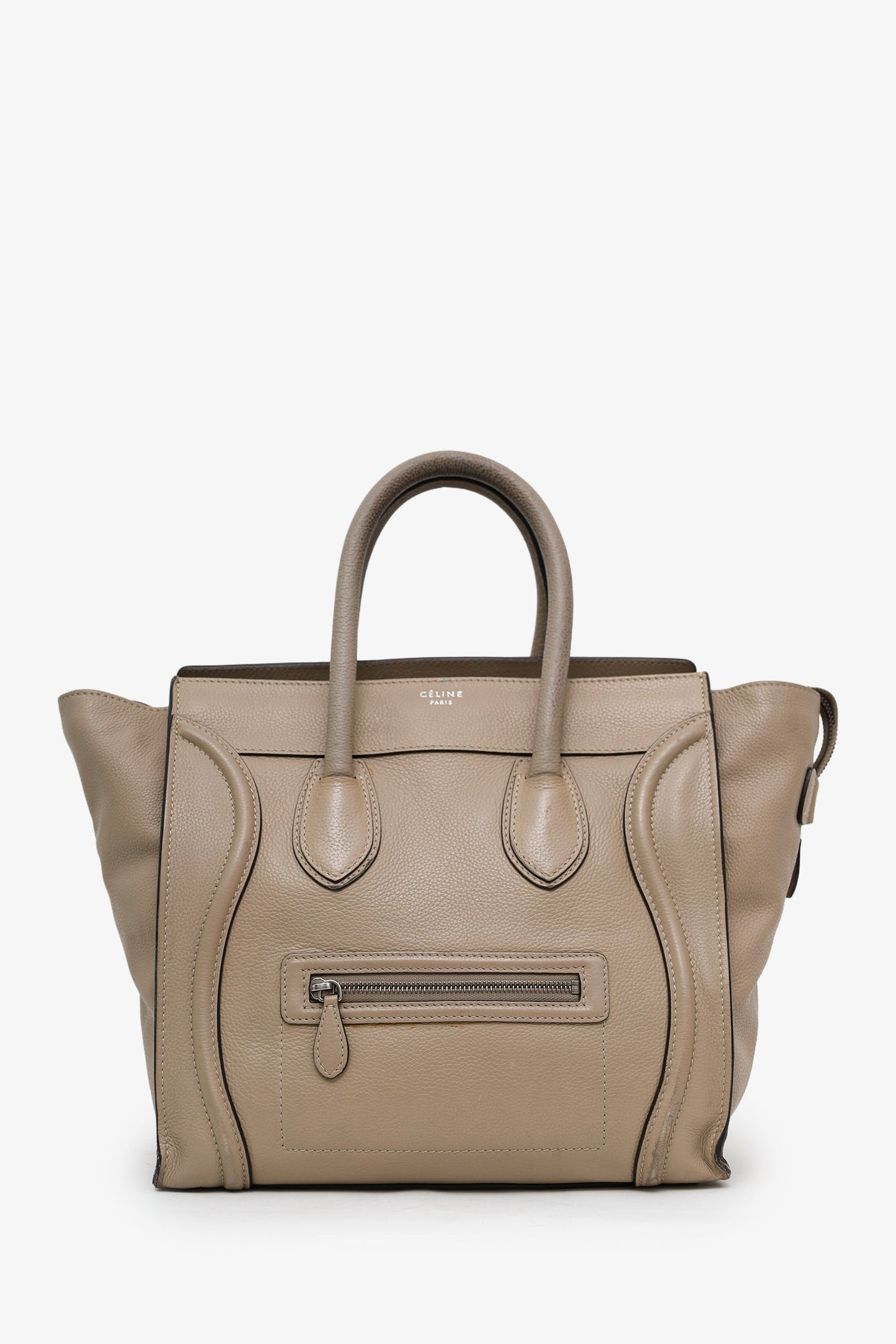Celine Taupe Grained Leather Mini Luggage Tote