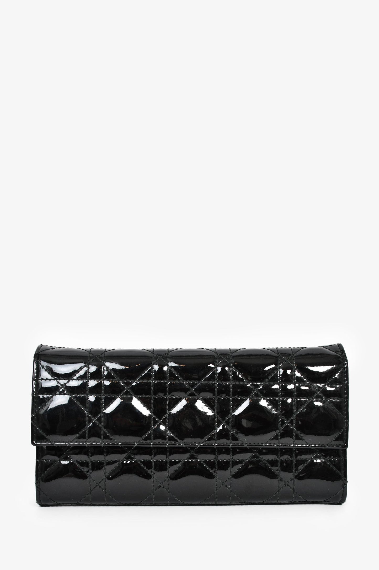 Christian Dior 2014 Black Cannage Patent Leather Lady Wallet On Chain