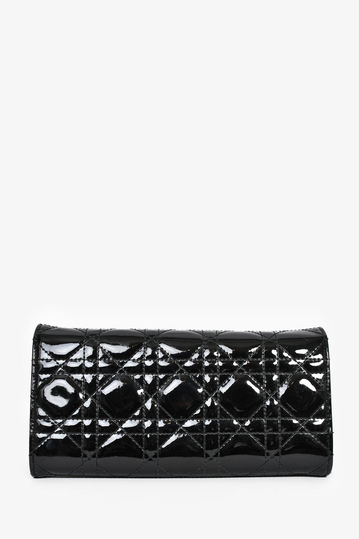 Christian Dior 2014 Black Cannage Patent Leather Lady Wallet On Chain
