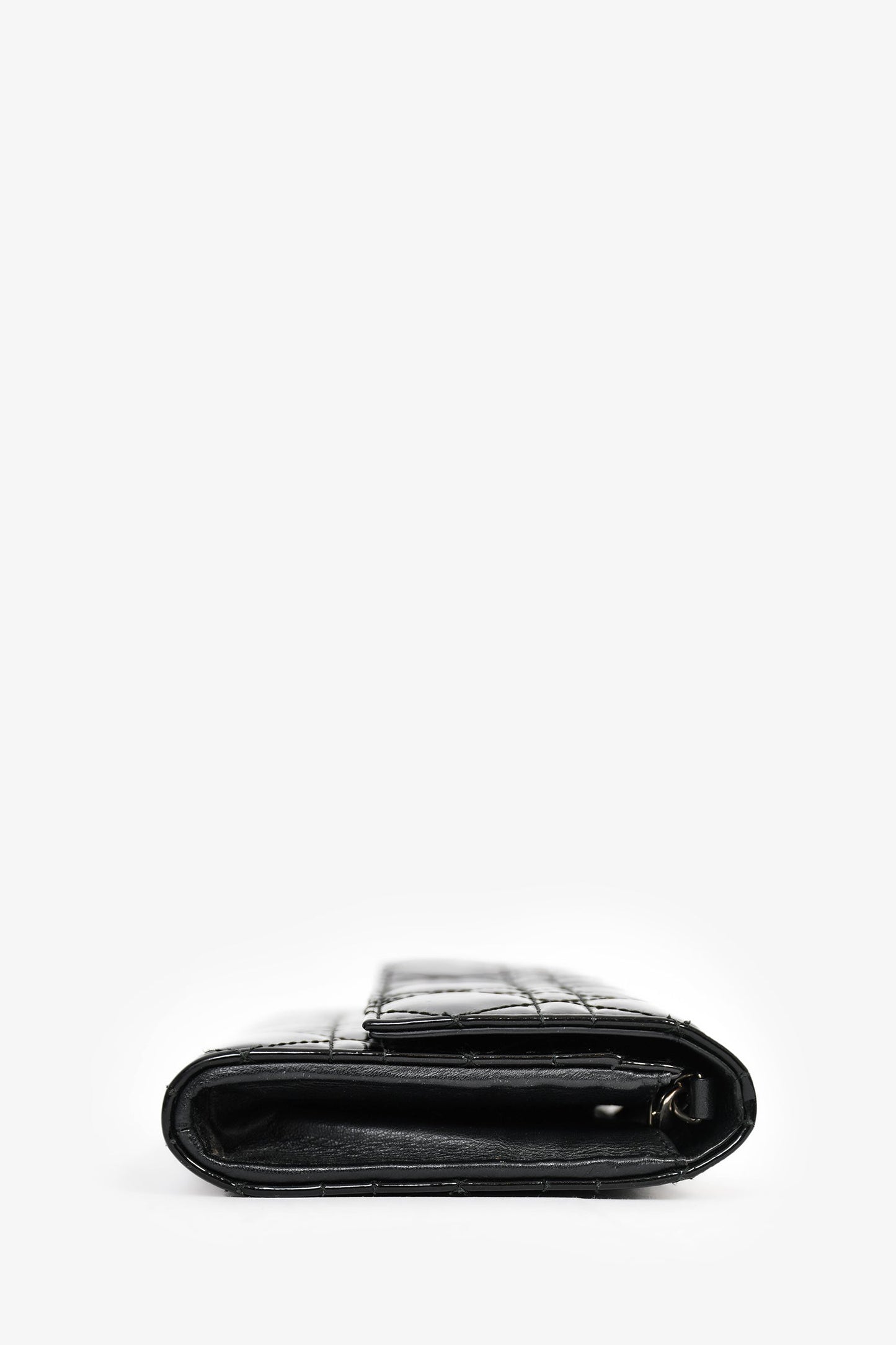Christian Dior 2014 Black Cannage Patent Leather Lady Wallet On Chain