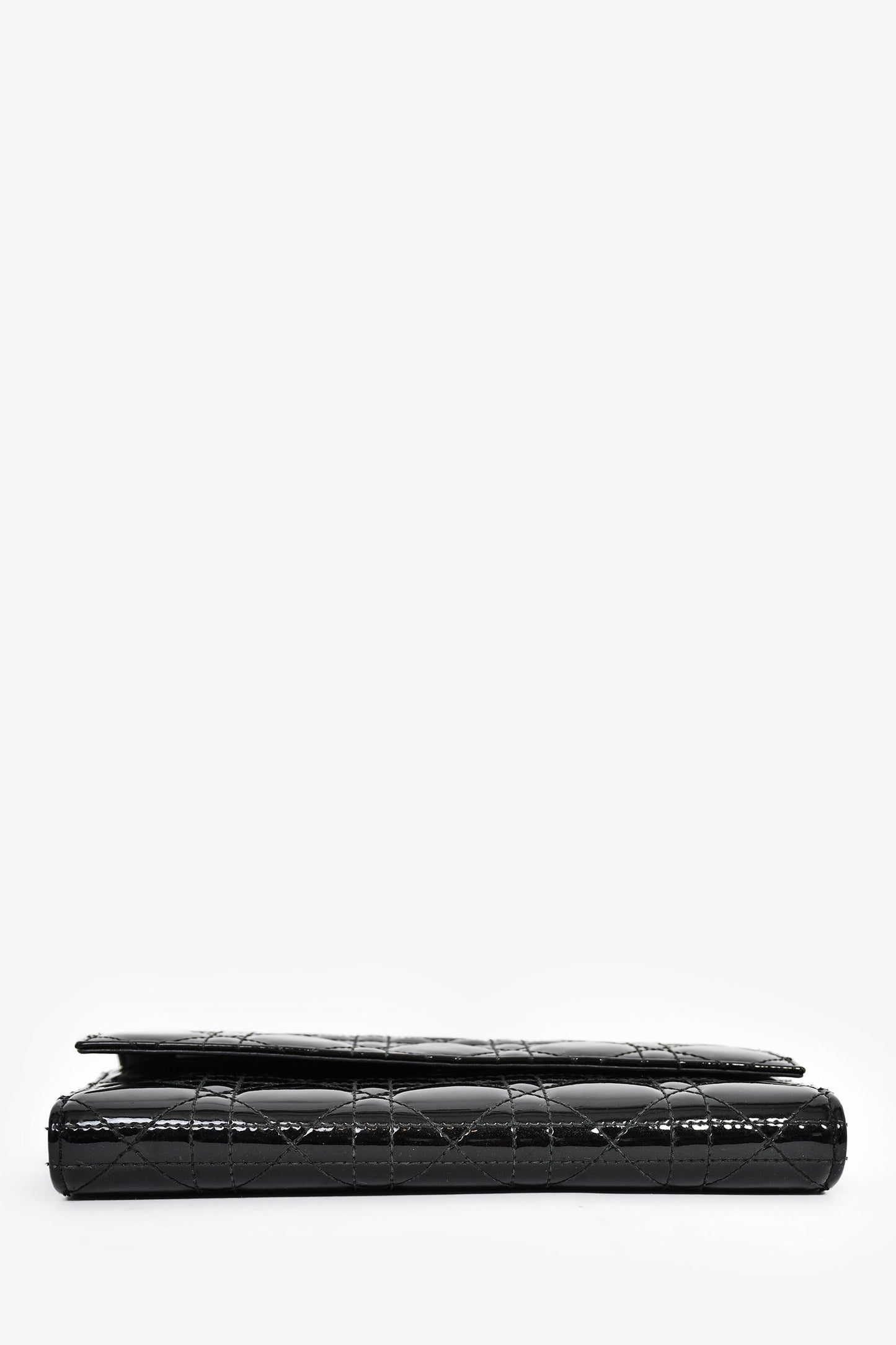 Christian Dior 2014 Black Cannage Patent Leather Lady Wallet On Chain